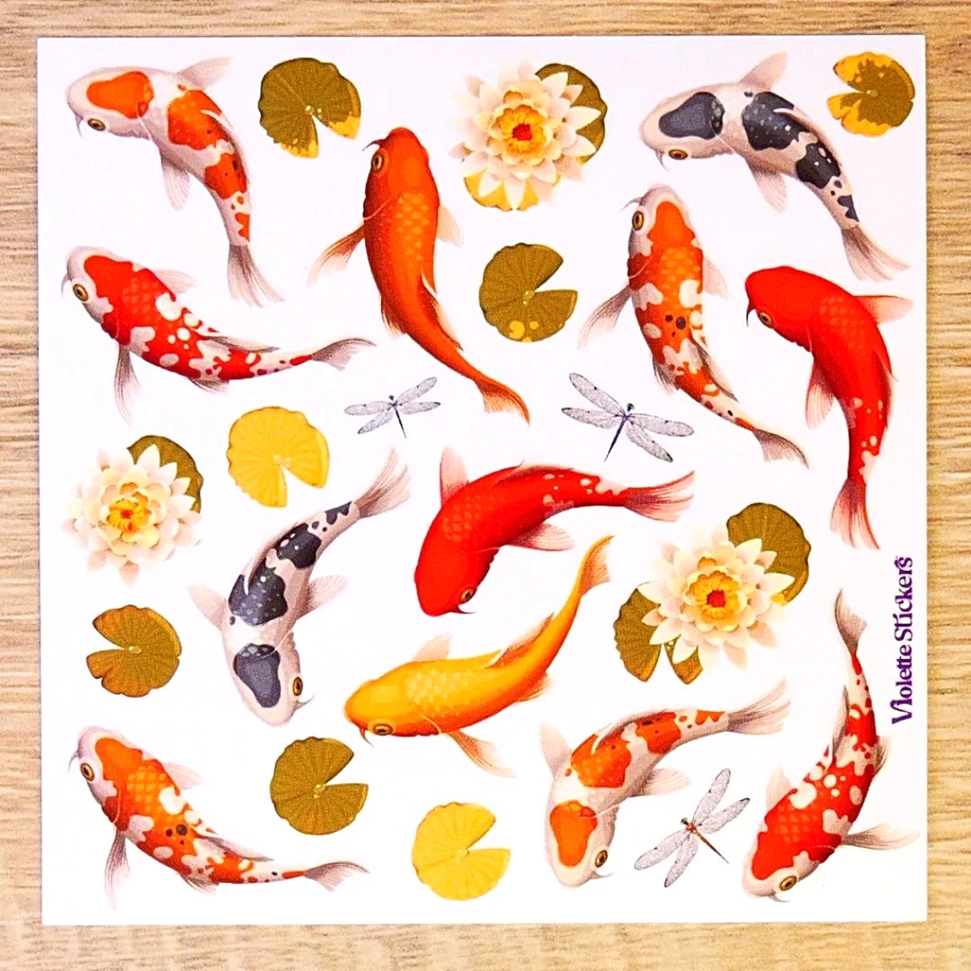 Koi Fish Stickers - Garden & Nature Pond Sticker Sheets