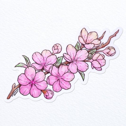Cherry Blossom Branch Sticker - Waterproof Vinyl Flower Decal - Spring Florals