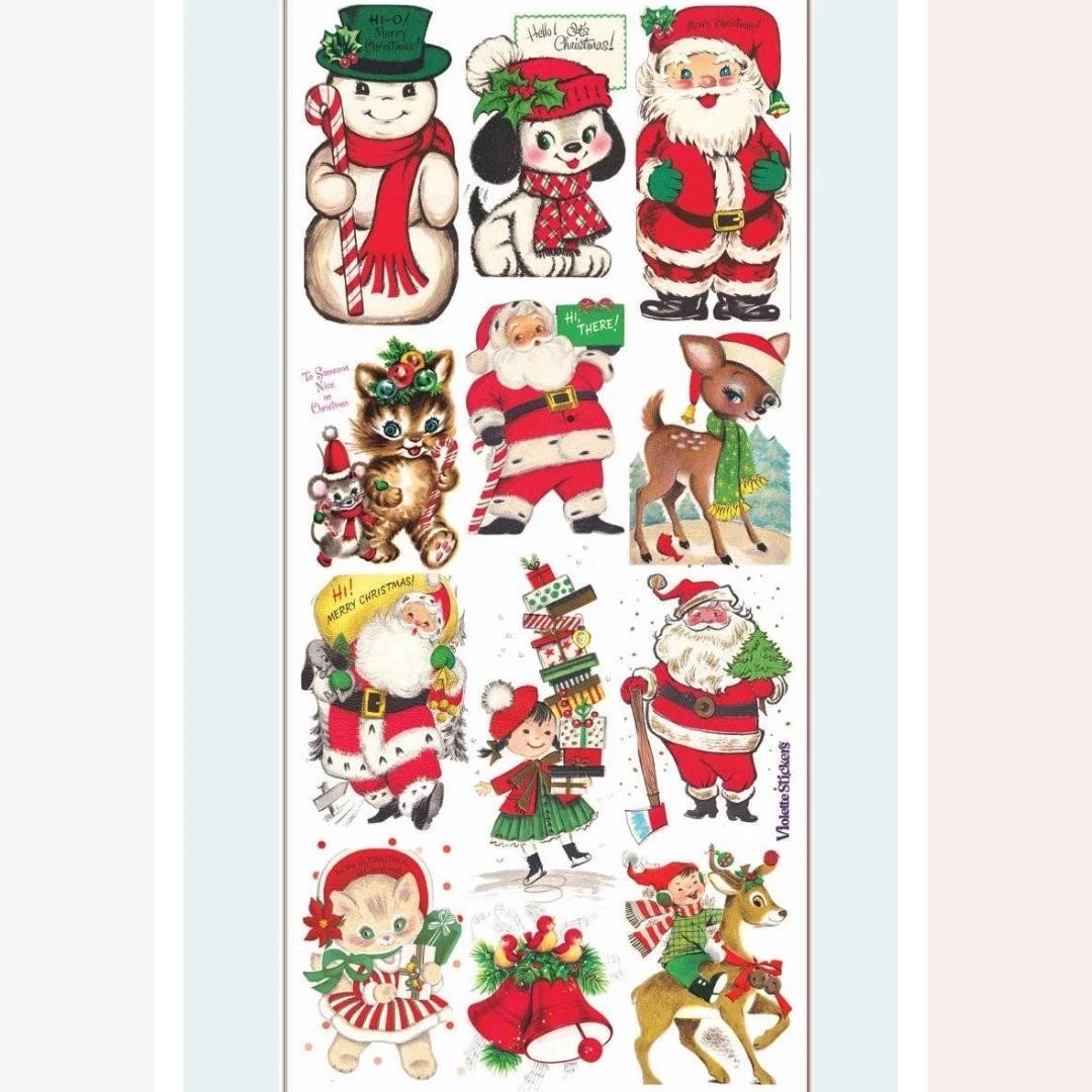 Christmas Stickers - Vintage 1950's Holiday Greeting Sticker Sheets