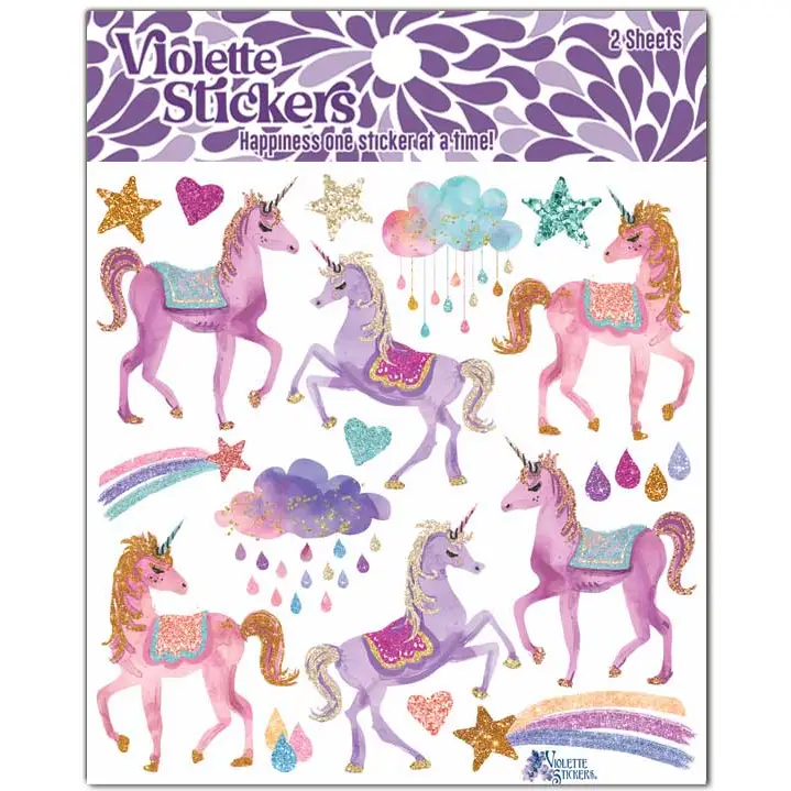 Pink Unicorn Stickers - Colorful Fantasy Sticker Sheets
