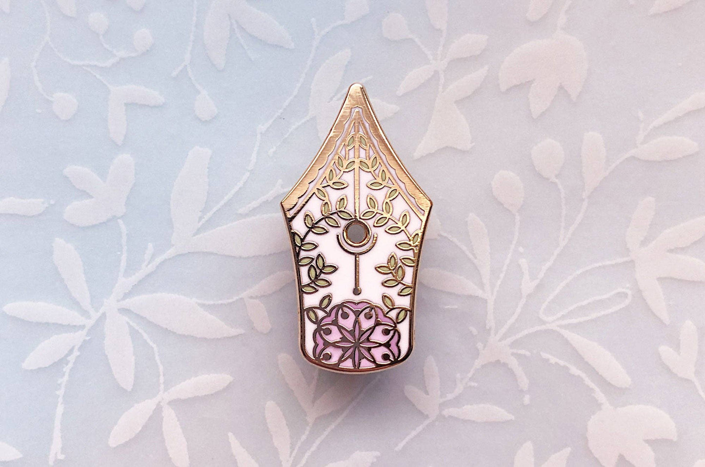 Floral Fountain Pen Enamel Pin - Gold Plated Base