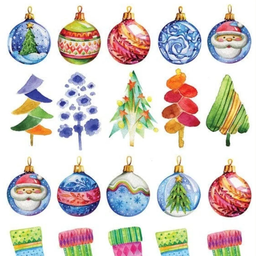 Watercolor Christmas Stickers - Festive Holiday Sticker Sheet - Colorful Winter Crafts