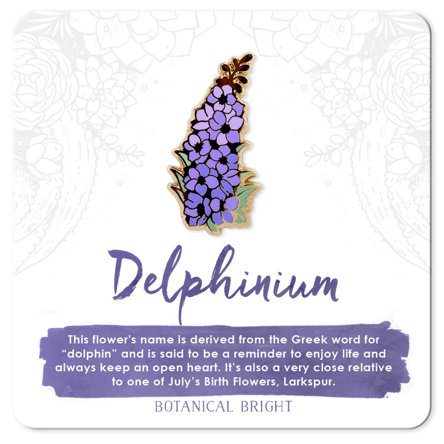 Delphinium Flower Enamel Pin - Gold Plated Base