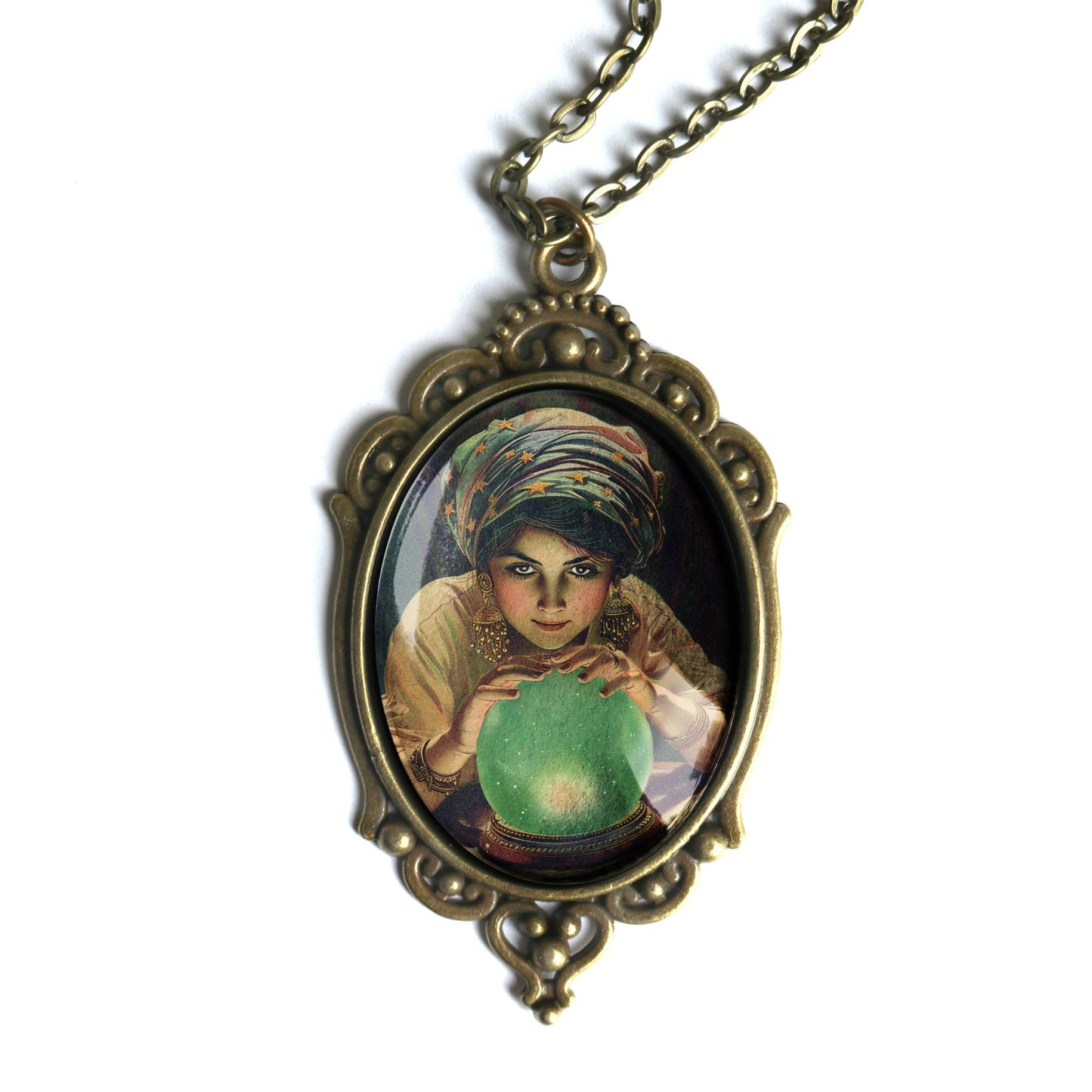 Fortune Teller Ornate Pendant Necklace - Oval - Halloween