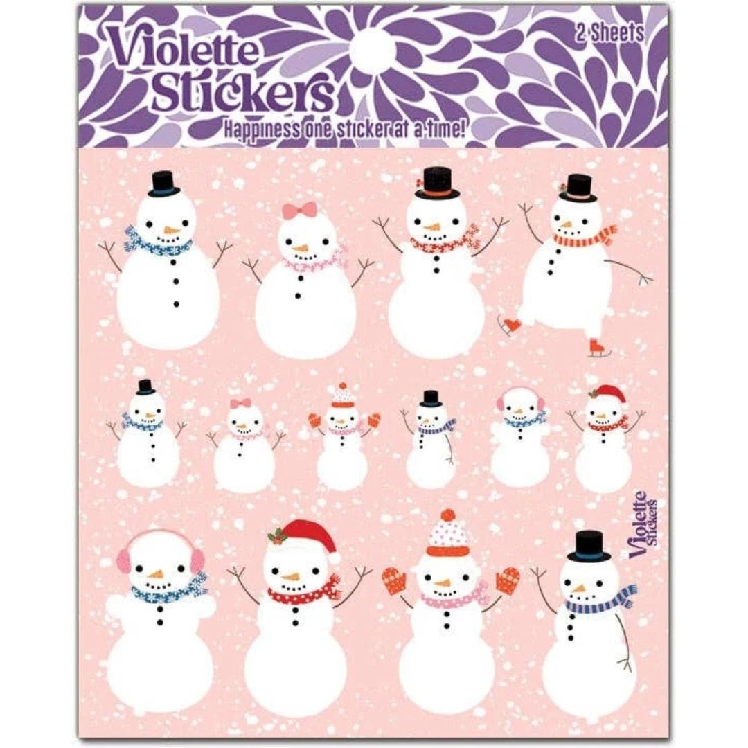 Pink Snowmen Stickers - 2 Winter & Christmas Sticker Sheets