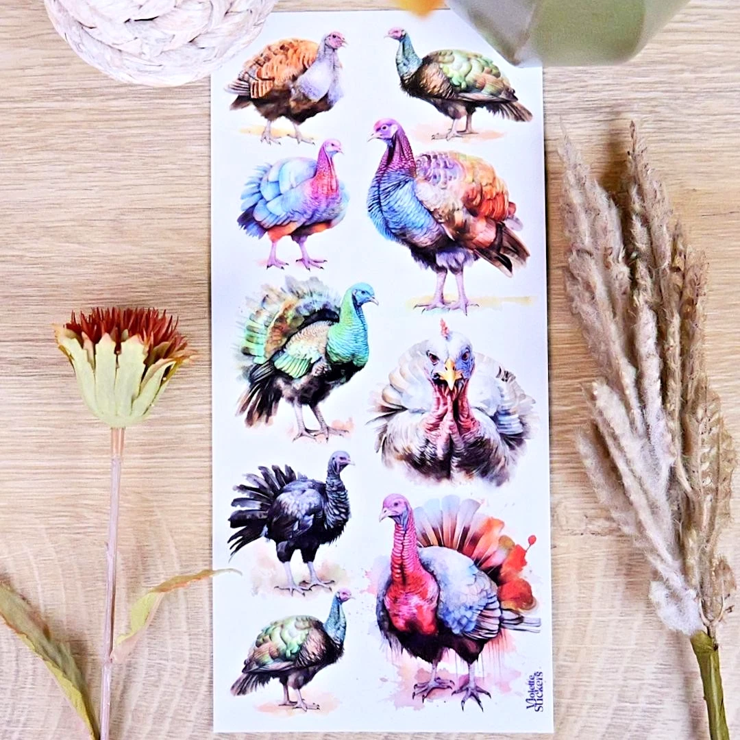 Wild Turkey Stickers - 2 Sticker Sheets for Stationary, Crafts, & Scrapbooking.