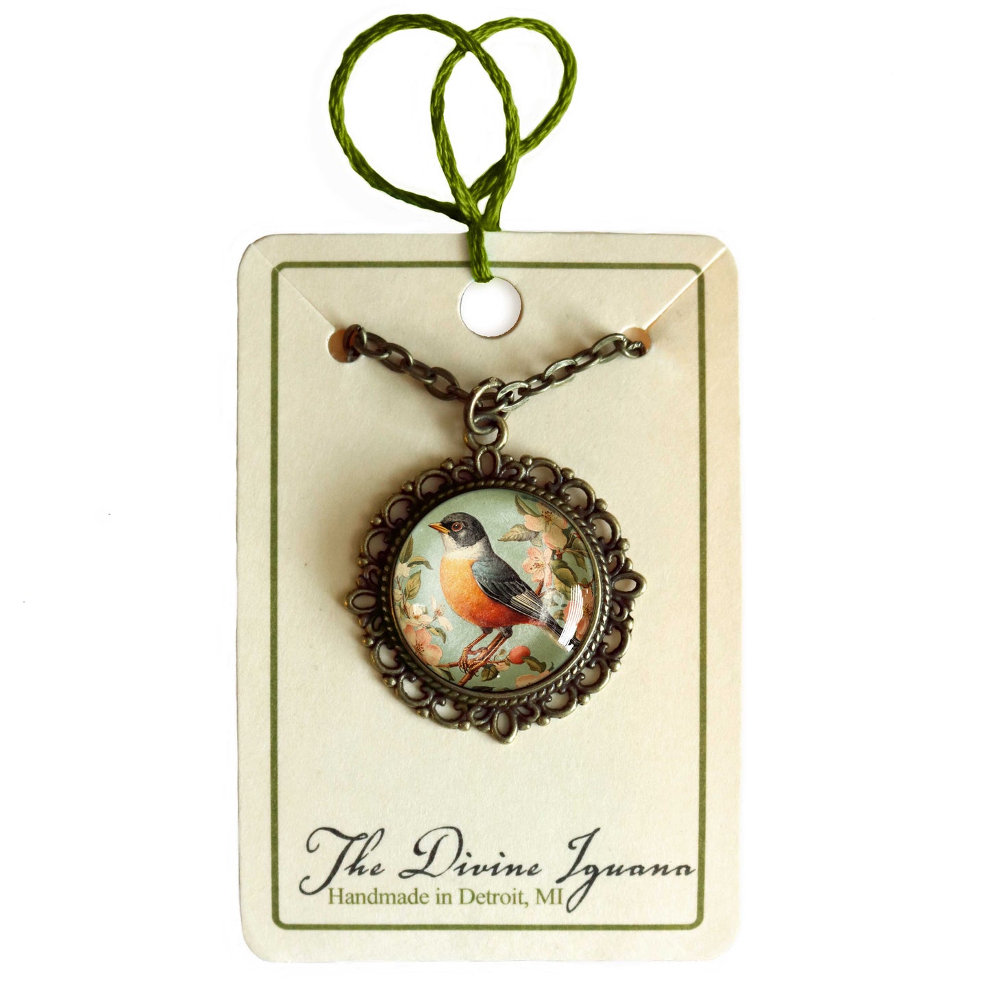 Vintage Robin Bird Pendant Necklace - Cottage Core