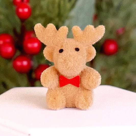 Miniature Flocked Reindeer Figure - Small Moose Figurines - Christmas & Winter Crafts