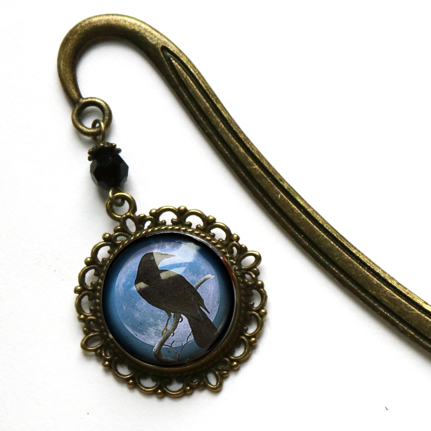 Raven Bookmark - Crow - Full Moon - Goth - Halloween - Bronze