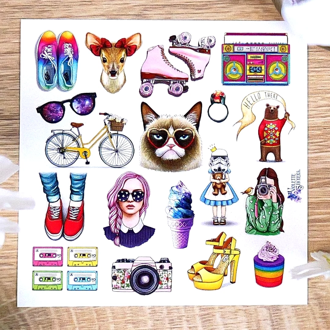 1980s Nostagia Stickers - Retro & Vintage Grumpy Cat Sticker Sheets