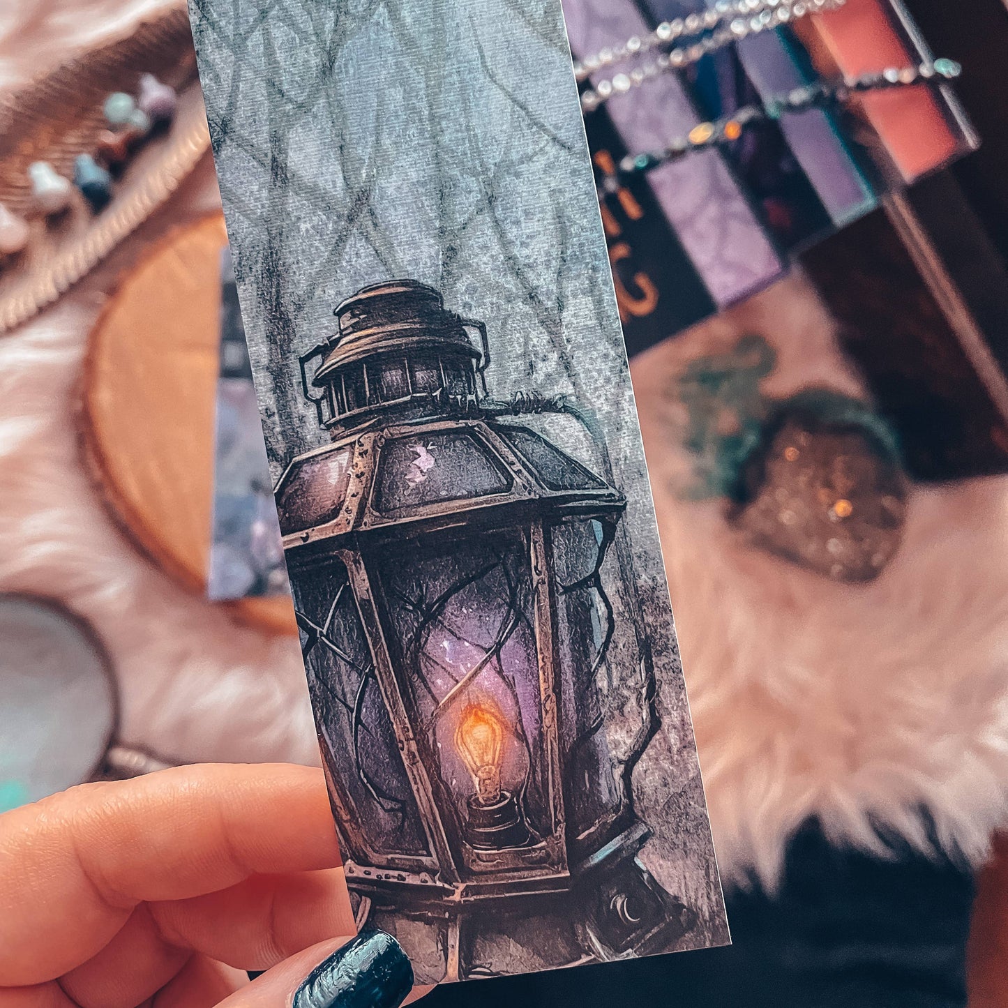 Purple Spooky Lantern Watercolor Bookmark - Halloween - Cardstock