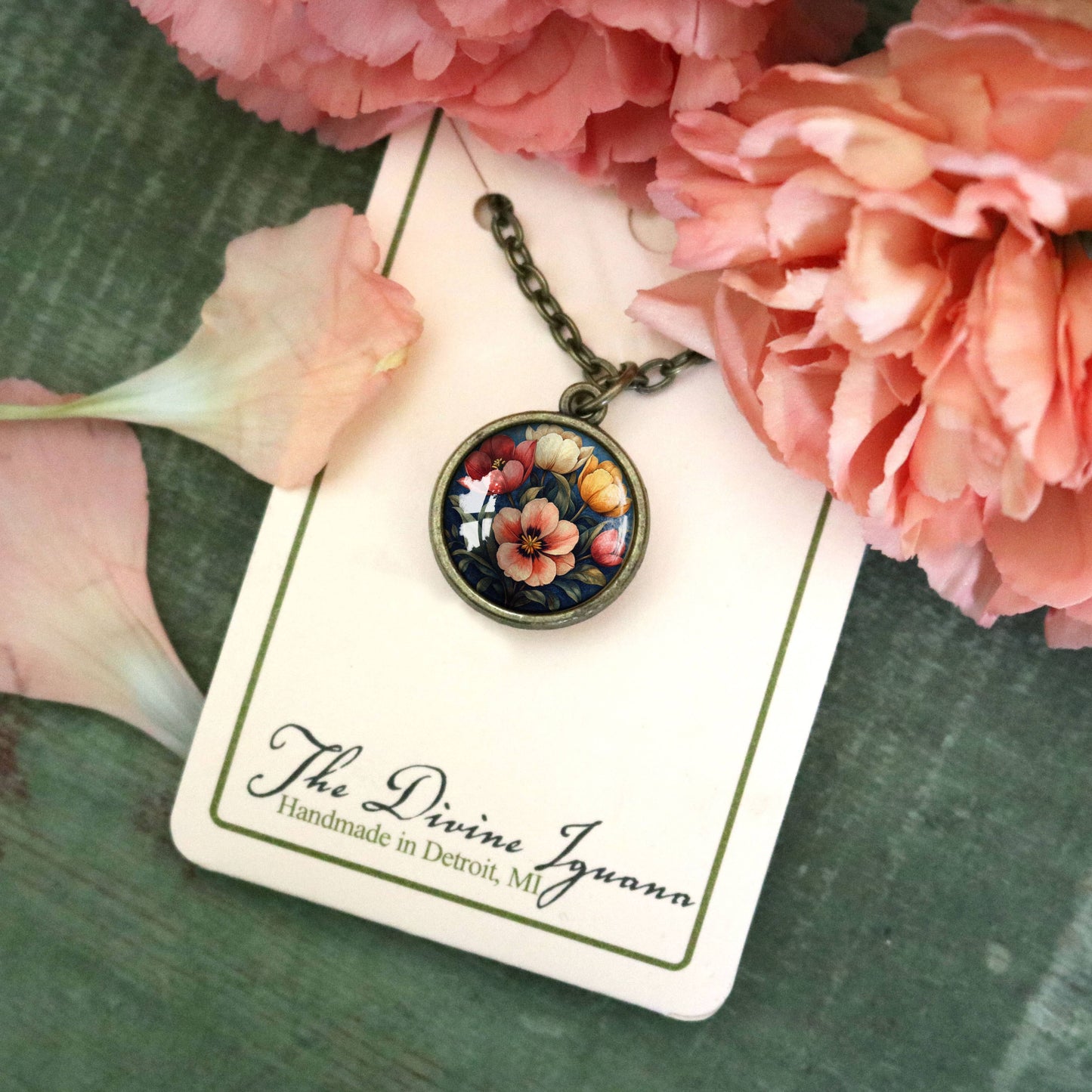 Moody Tulip Flowers Reversible Spring Pendant Necklace