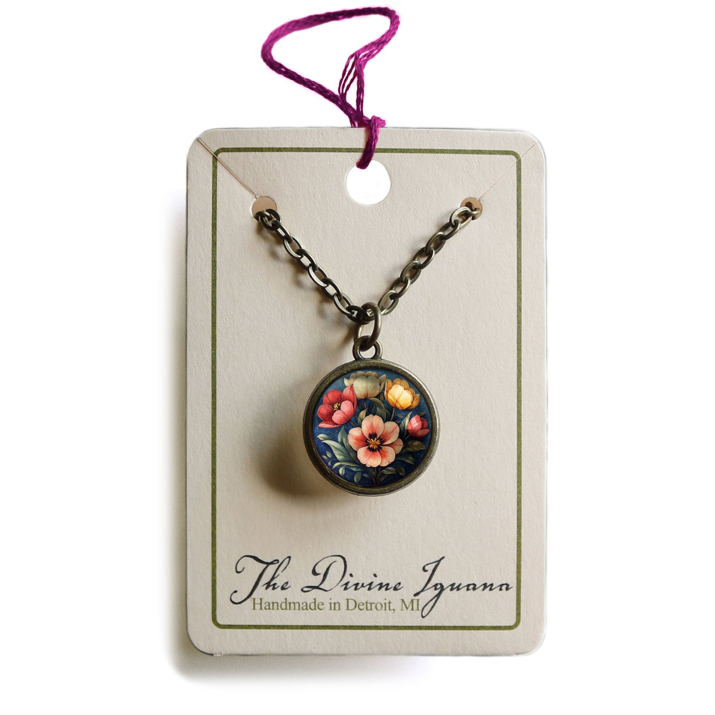 Moody Tulip Flowers Reversible Spring Pendant Necklace