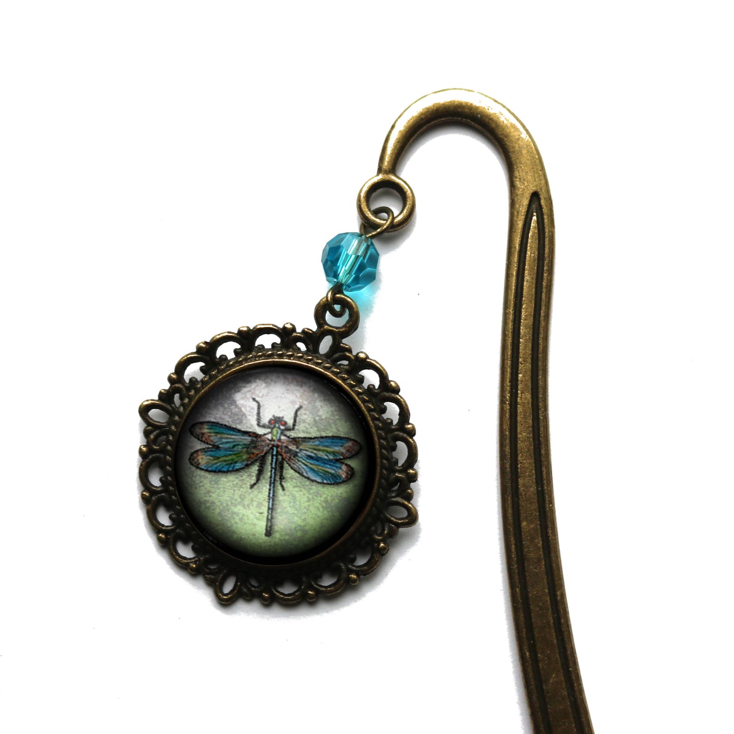 Dragonfly Bookmark - Vintage Inspired Glass Cabochon - Bronze