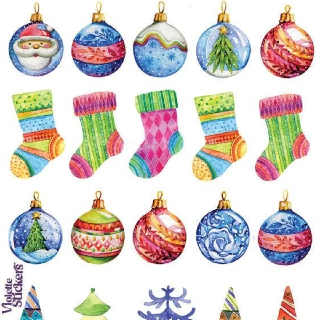 Watercolor Christmas Stickers - Festive Holiday Sticker Sheet - Colorful Winter Crafts