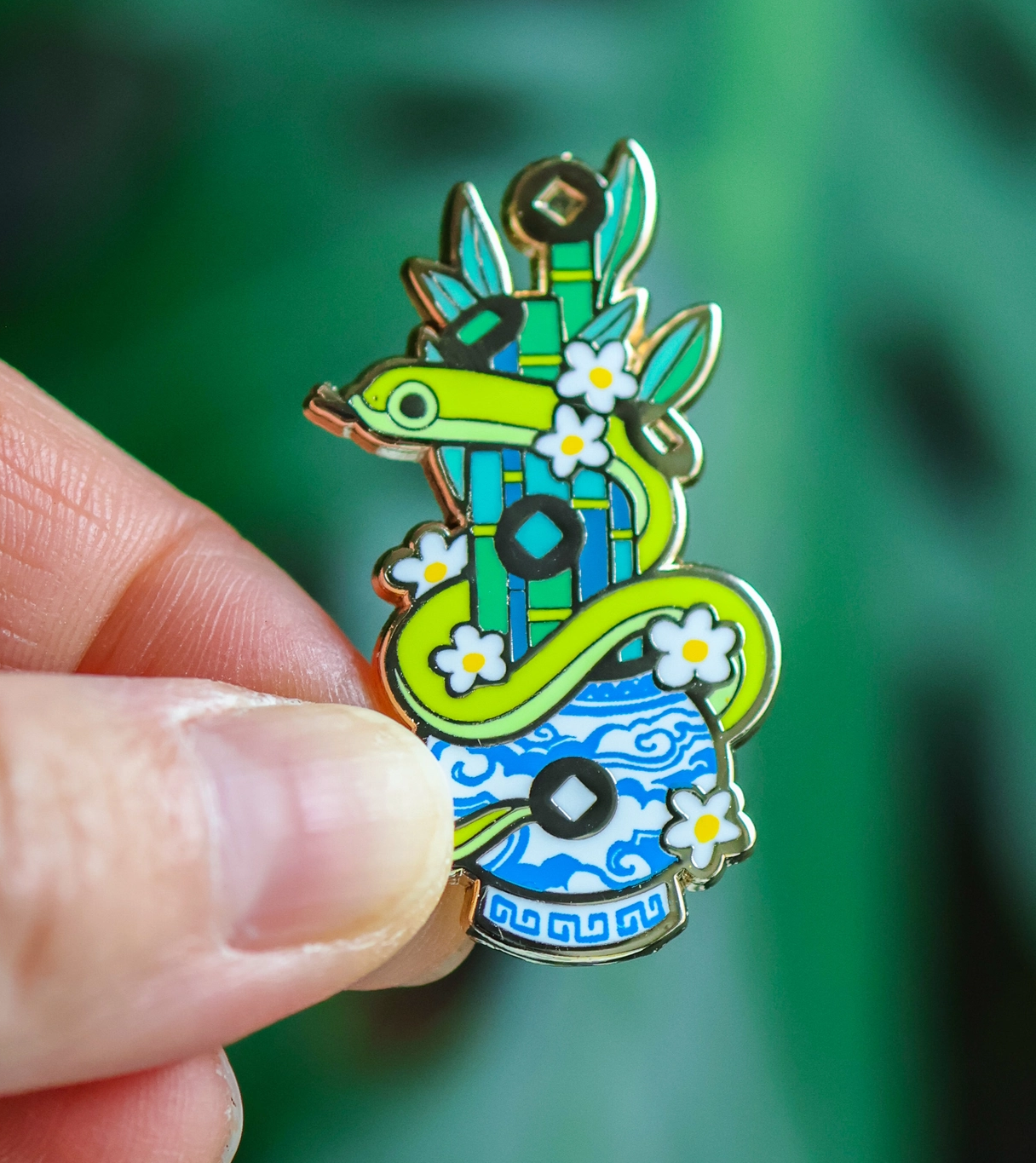 Snake Enamel Pin - Limited Edition - Five Lucky Bamboo - Year of the Snake