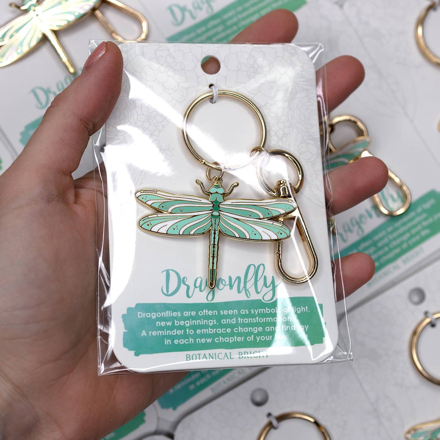 Dragonfly Enamel Keychain with Key Clip - Gold Plated Nature Accessory