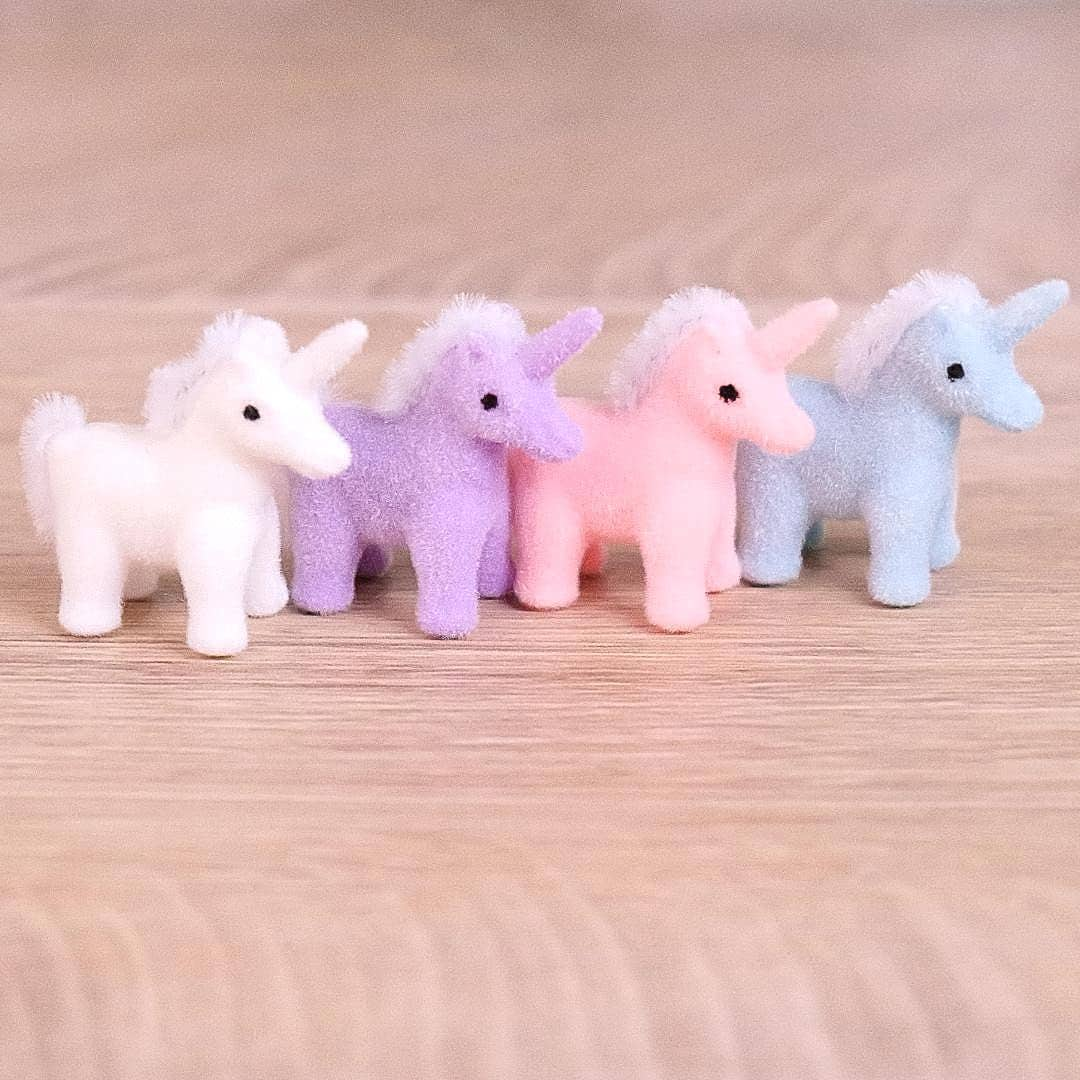 Miniature Flocked Unicorn Figurine - Mini Unicorn Figurines - Crafts, Dioramas, & Displays