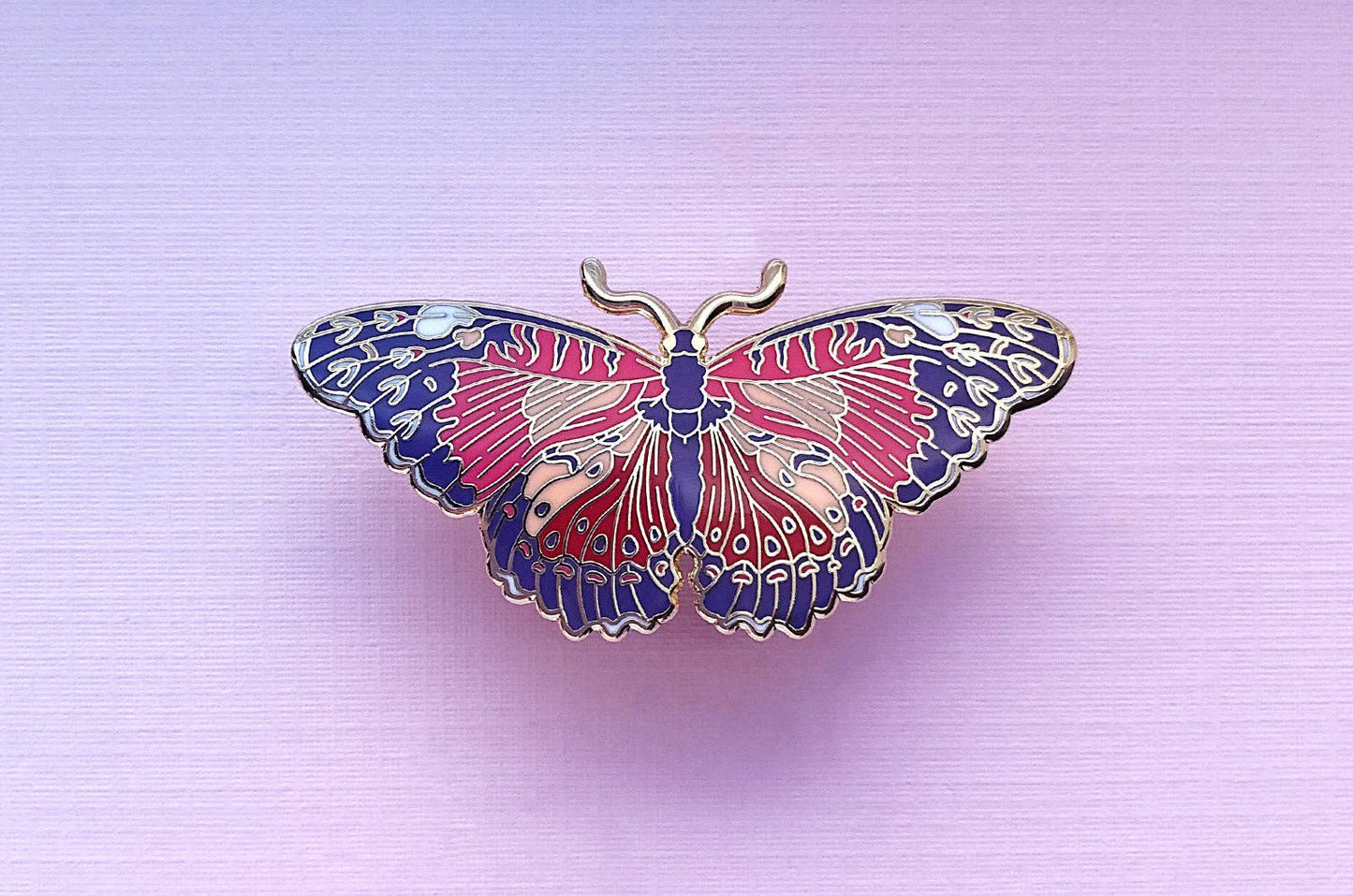 Red Lacewing Butterfly Enamel Pin - Gold Plated Base