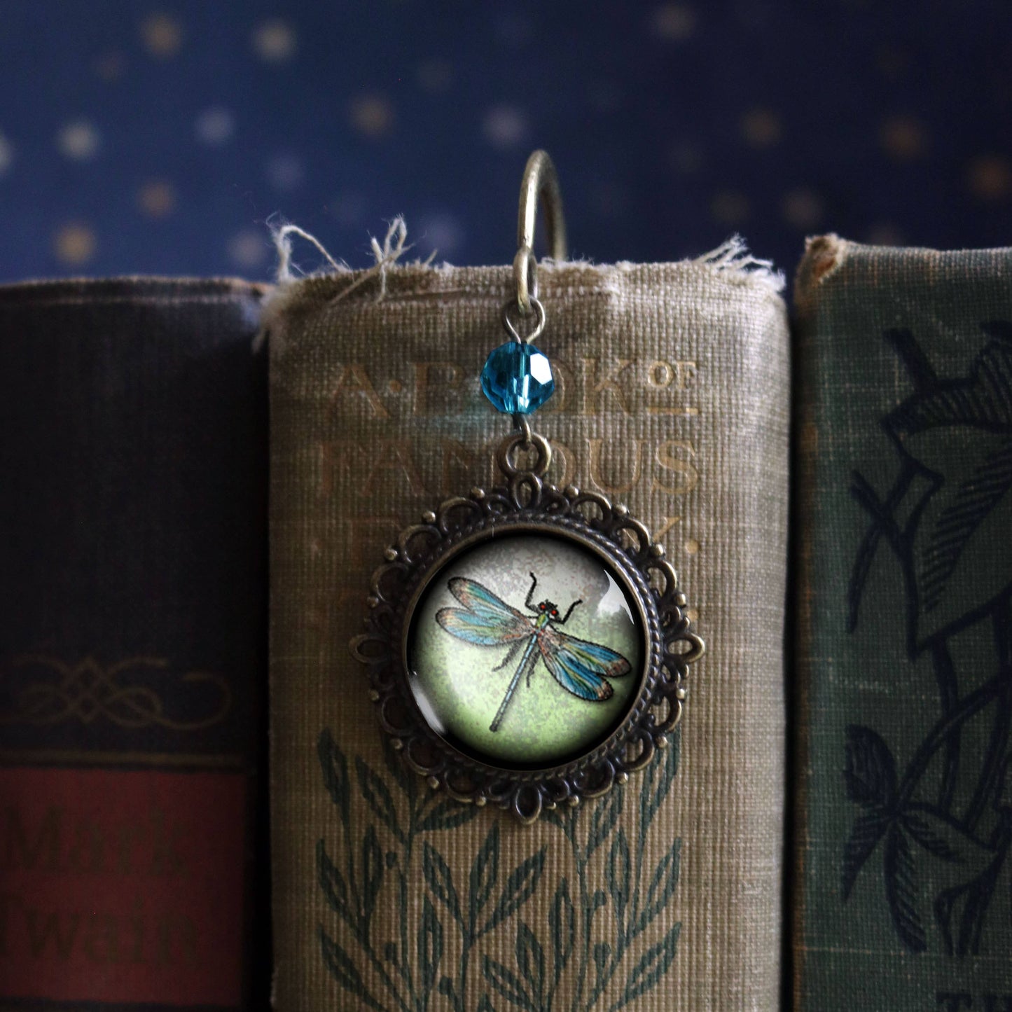 Dragonfly Bookmark - Vintage Inspired Glass Cabochon - Bronze