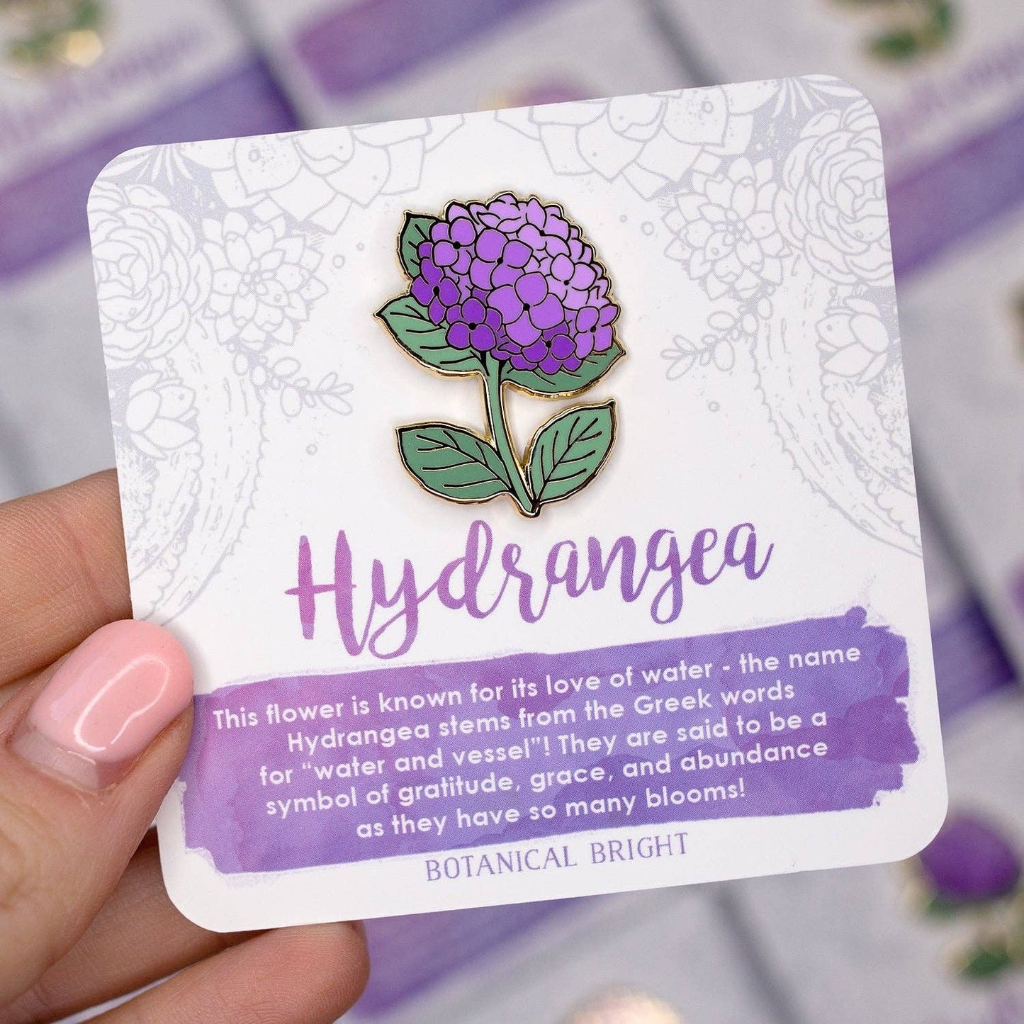 Hydrangea Flower Enamel Pin - Blue, Purple, or Pink - You Choose
