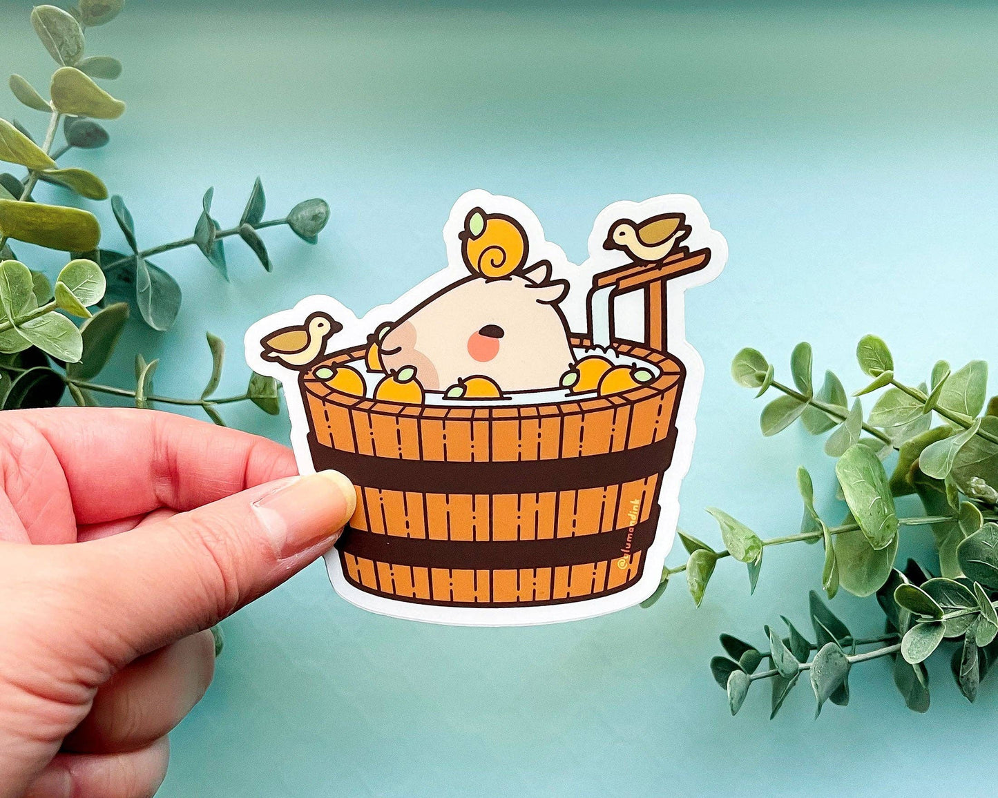 Curly Lounging in a Spa Bucket Sticker - Clear Vinyl
