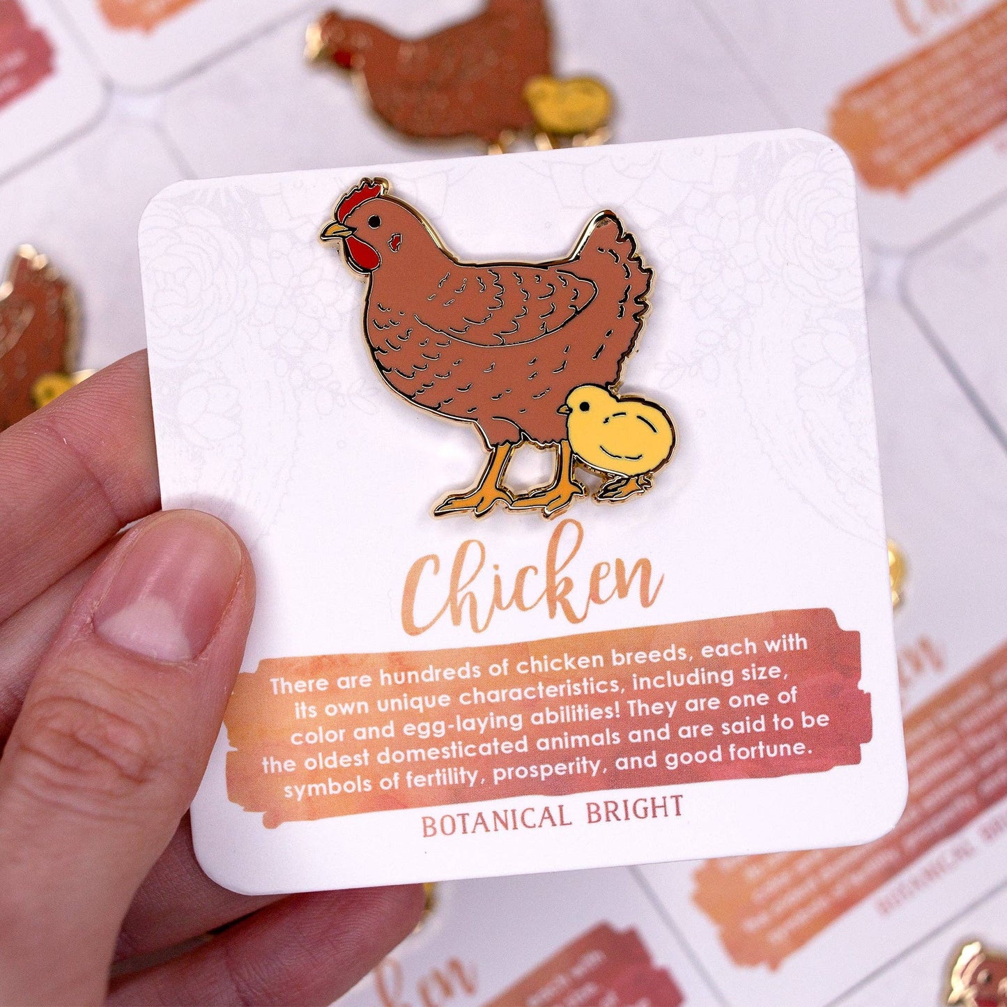 Chicken & Chick Bird Enamel Pin - Gold Plated Farm Animal Jewelry
