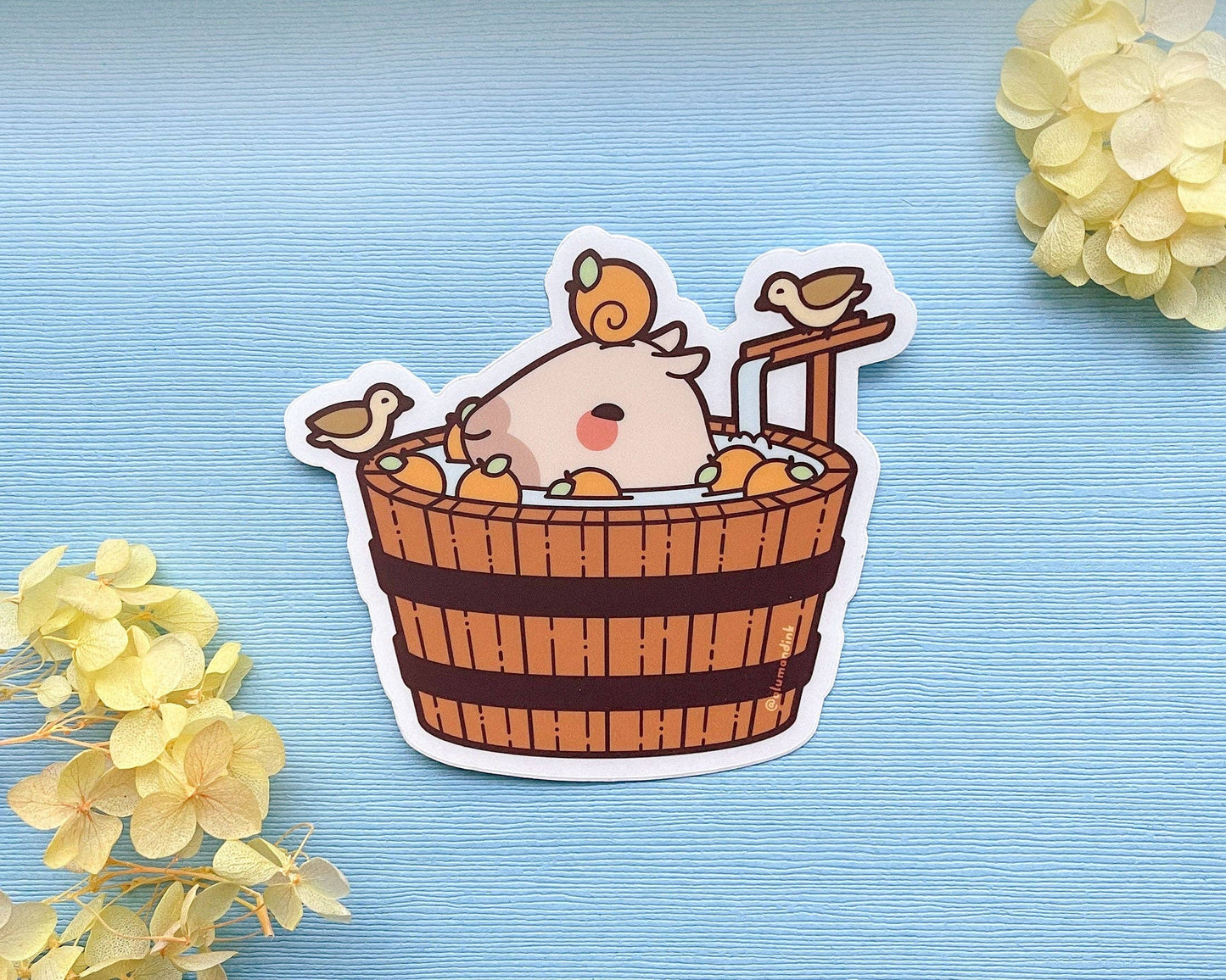 Curly Lounging in a Spa Bucket Sticker - Clear Vinyl