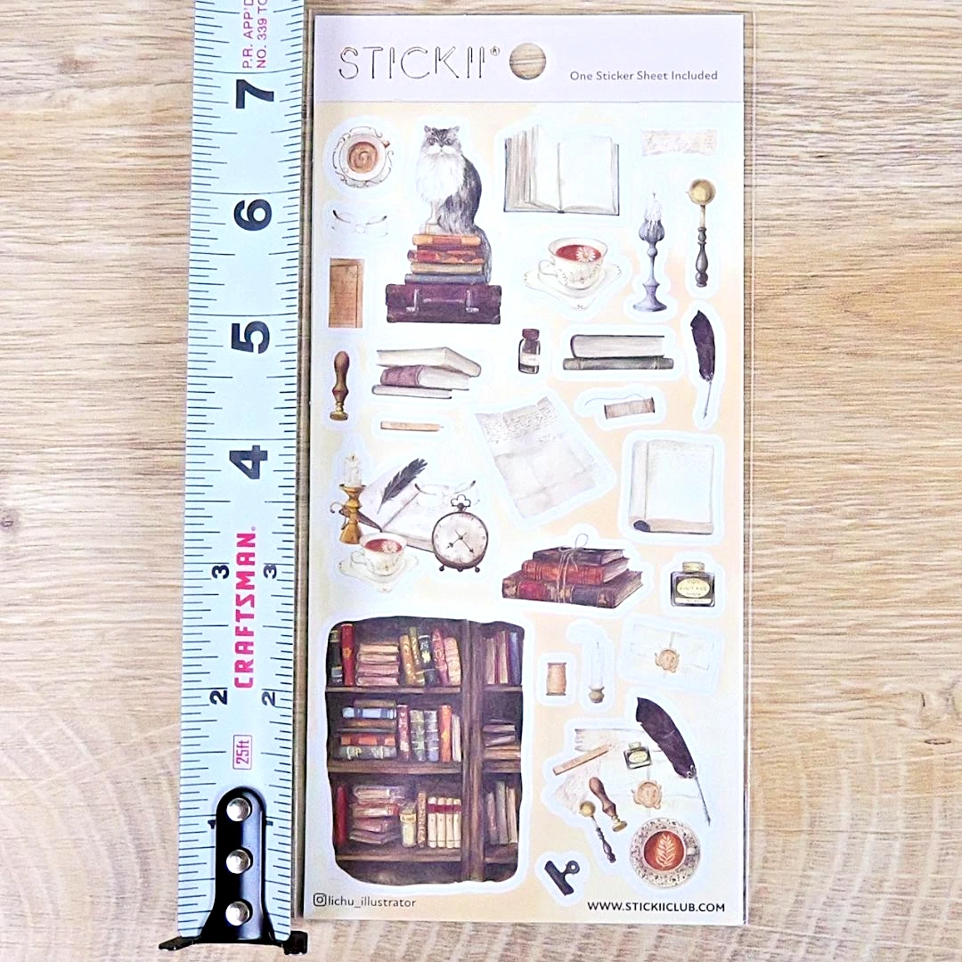 Bookish Haven Stickers - Vintage Library, Books, & Office Sticker Sheet