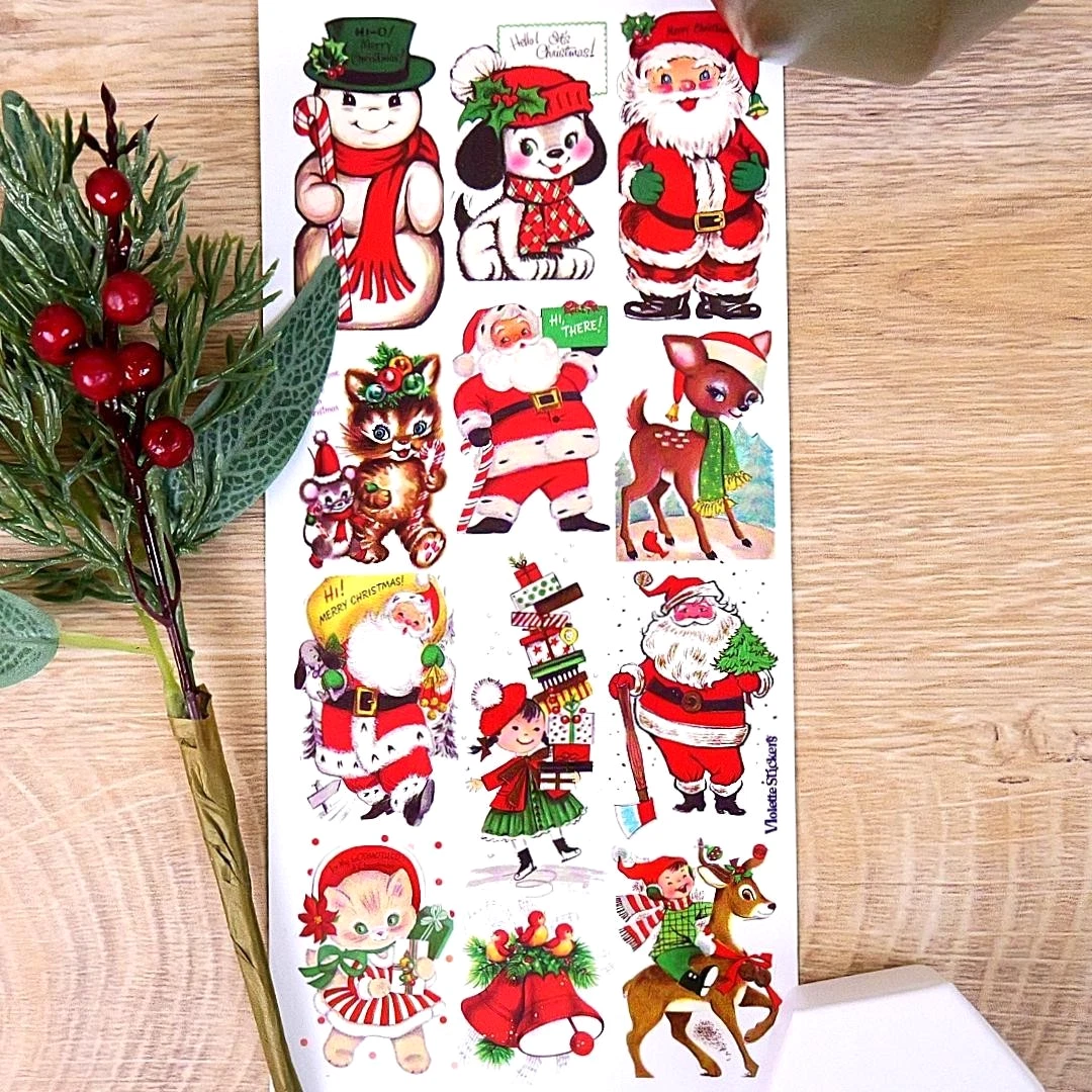 Christmas Stickers - Vintage 1950's Holiday Greeting Sticker Sheets