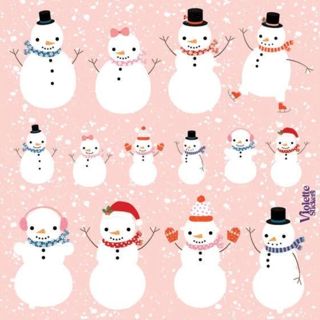 Pink Snowmen Stickers - 2 Winter & Christmas Sticker Sheets