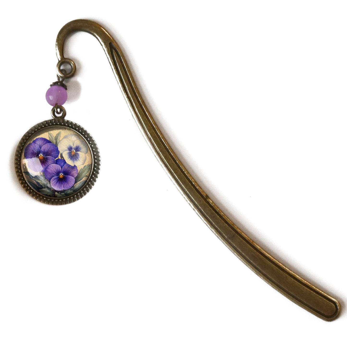 Purple Pansies Flowers Bookmark - Spring Floral - Bronze