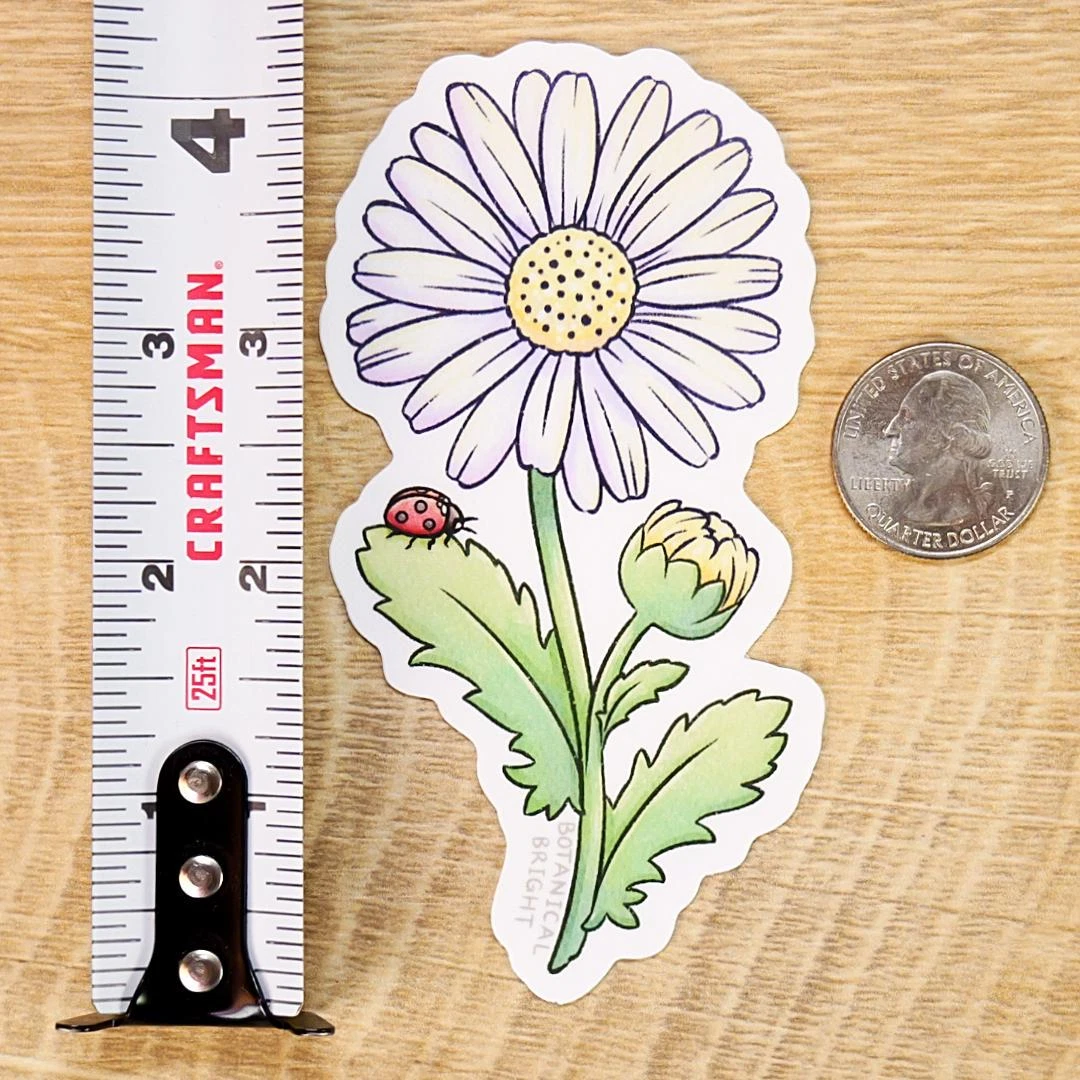 Daisy Flower with Ladybug Sticker - Waterproof Vinyl Nature Decal