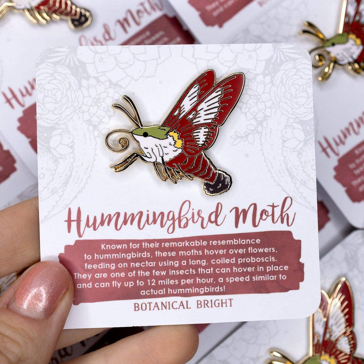 Hummingbird Moth Enamel Pin - Gold Plated Nature Jewelry