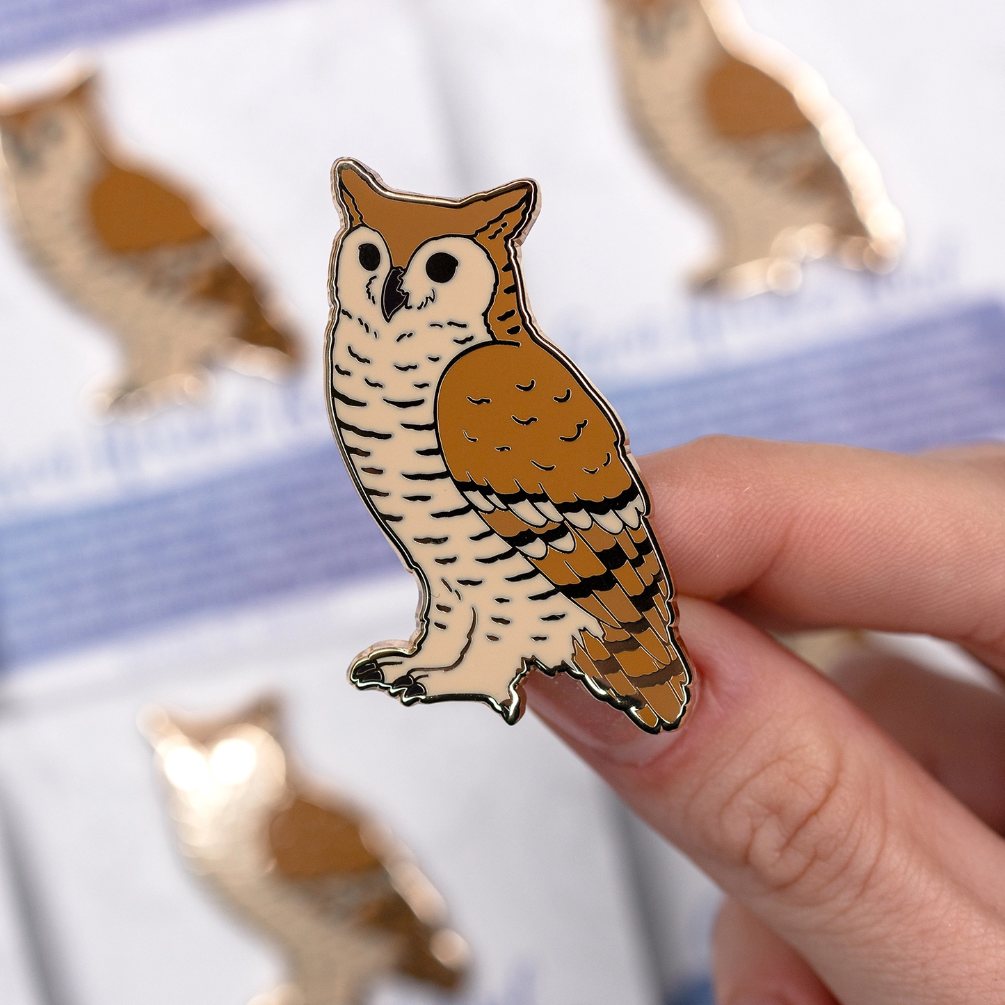 Great Horned Owl Enamel Pin - Gold Plated Nature Jewelry - Wildlife Brooch