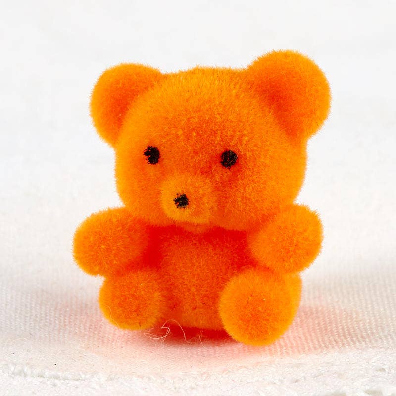 1" Miniature Orange Flocked Teddy Bears - Set of 4 - Halloween & Fall Crafts