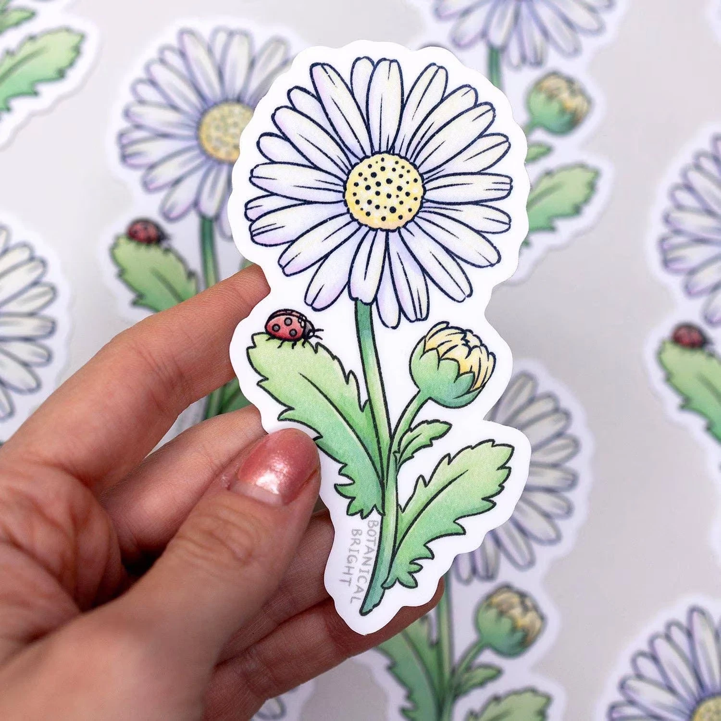 Daisy Flower with Ladybug Sticker - Waterproof Vinyl Nature Decal
