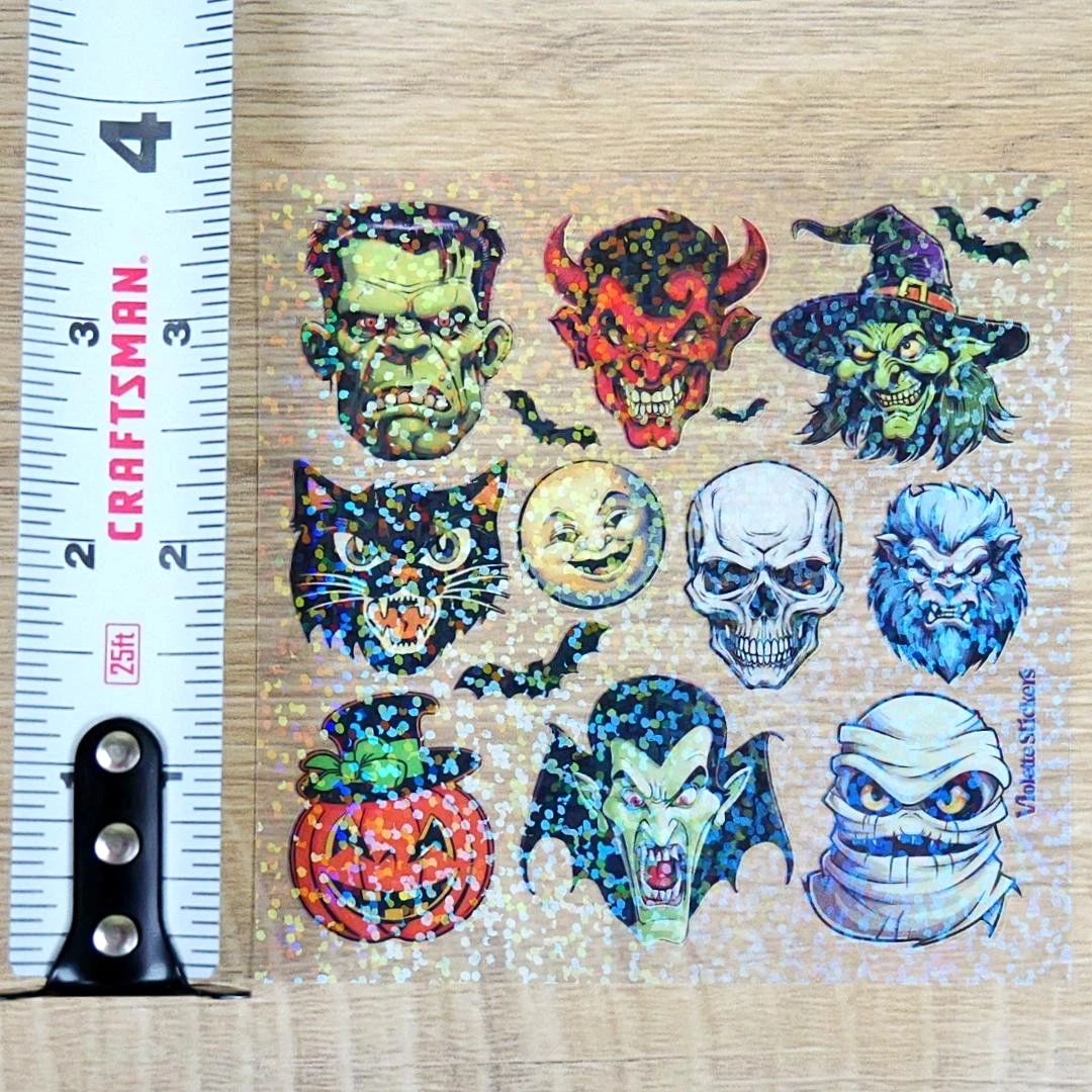 Crystal Monster Halloween Stickers - 2 Sticker Sheets for Stationary, Scrapbooking, & More