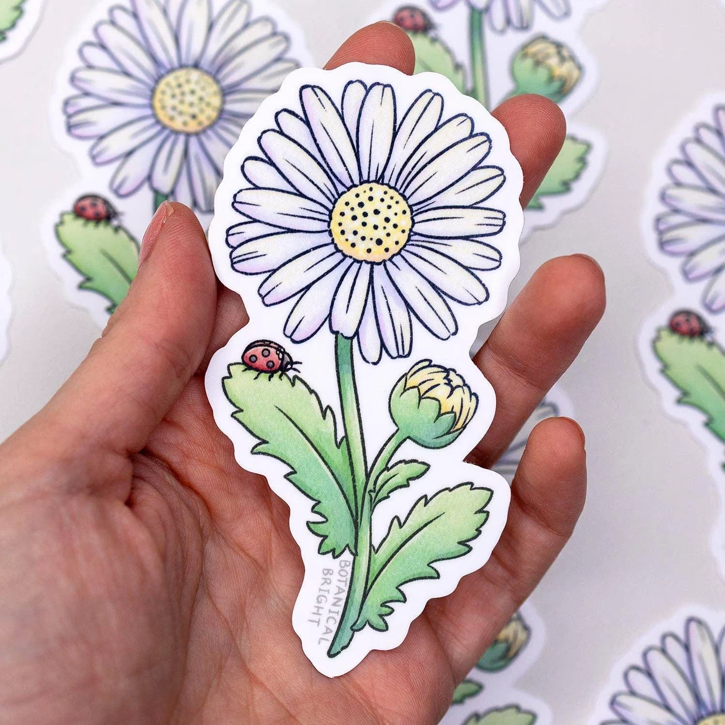 Daisy Flower with Ladybug Sticker - Waterproof Vinyl Nature Decal