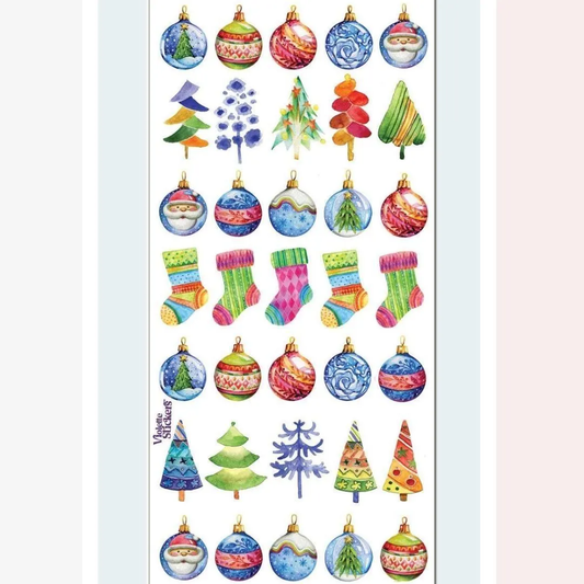Watercolor Christmas Stickers - Festive Holiday Sticker Sheet - Colorful Winter Crafts