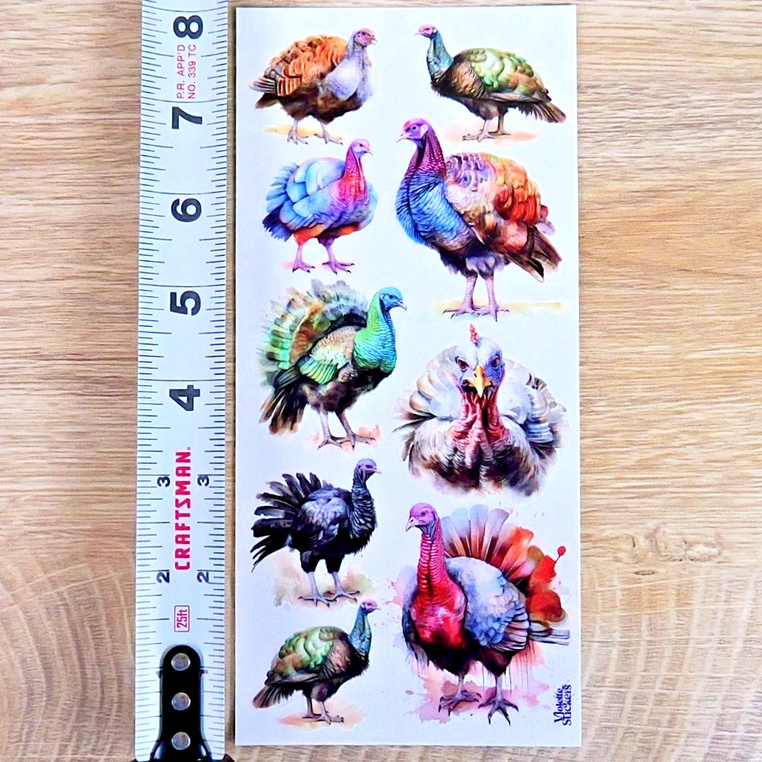 Wild Turkey Stickers - 2 Thanksgiving Birds Sticker Sheets