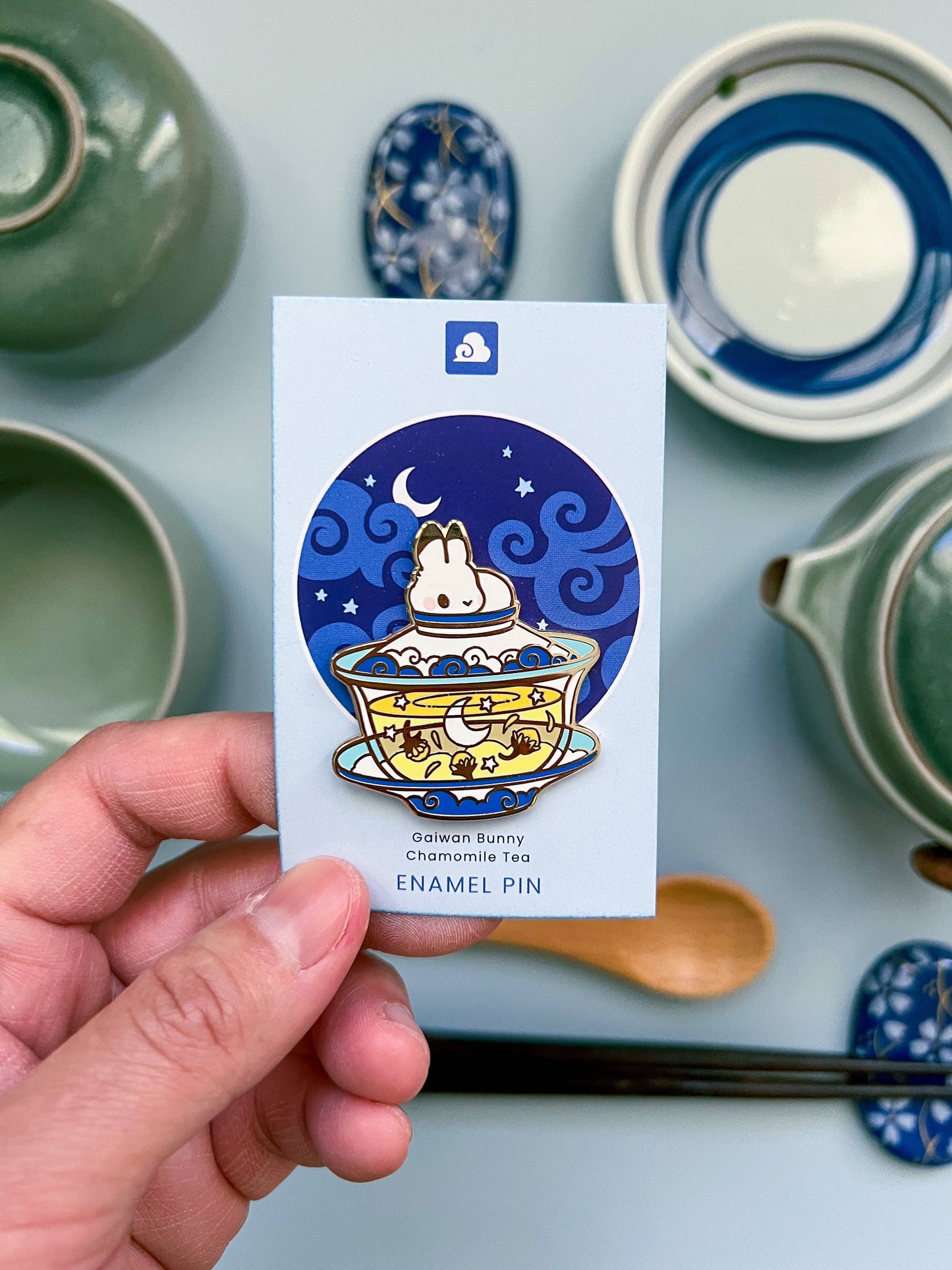 Bunny Rabbit Enamel Pin - Gaiwan - Chamomile Tea