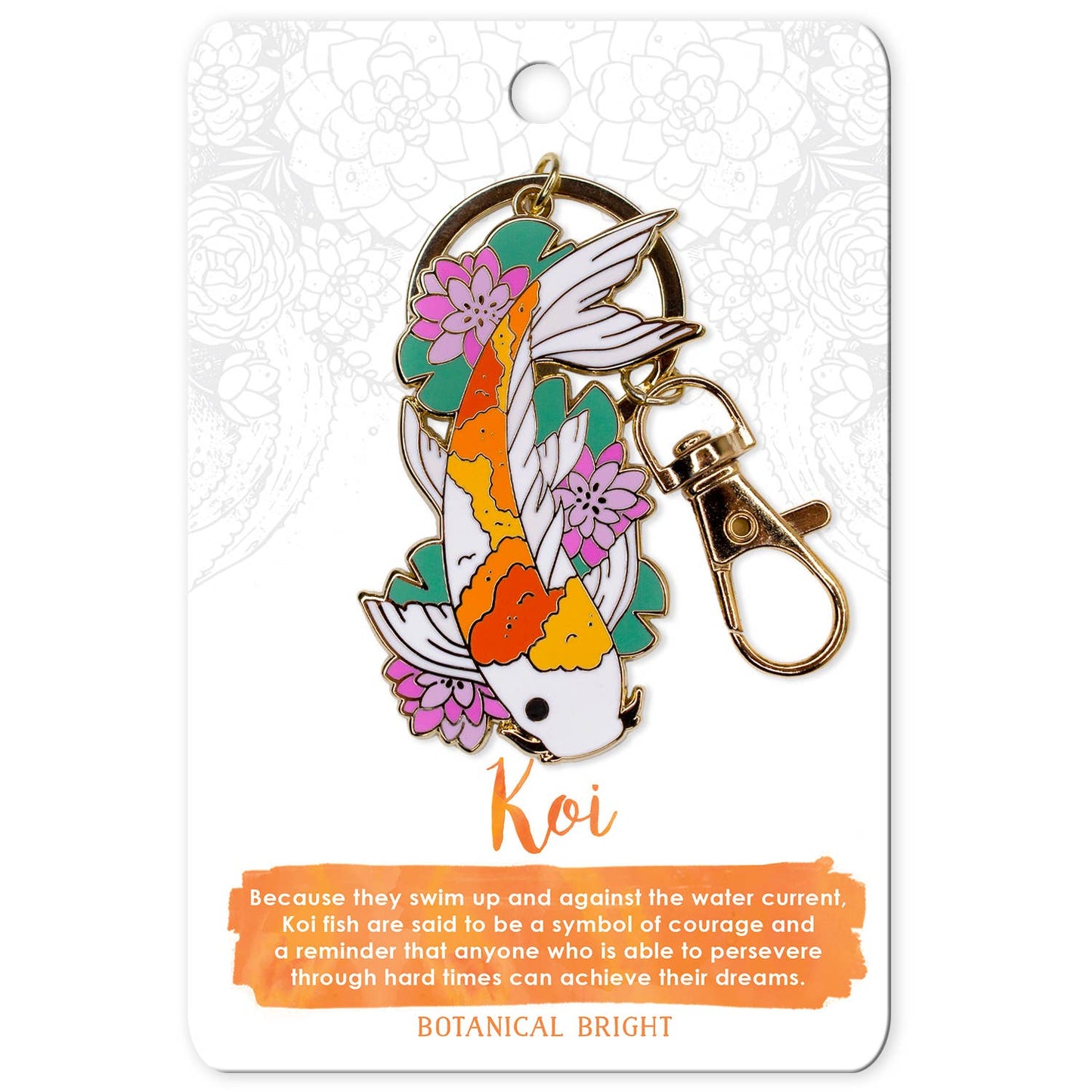 Koi Fish & Lily Pad Enamel Keychain with Key Clip