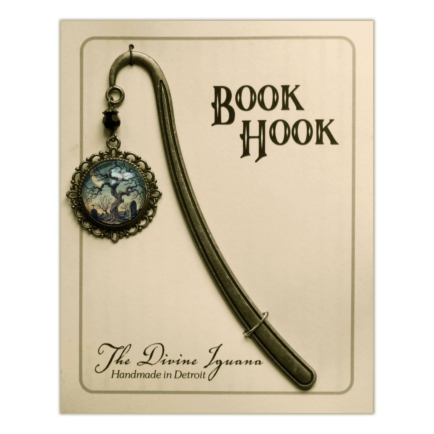 Haunted Tree Gothic Bookmark - Halloween - Bronze and Glass Cabochon Book Hook