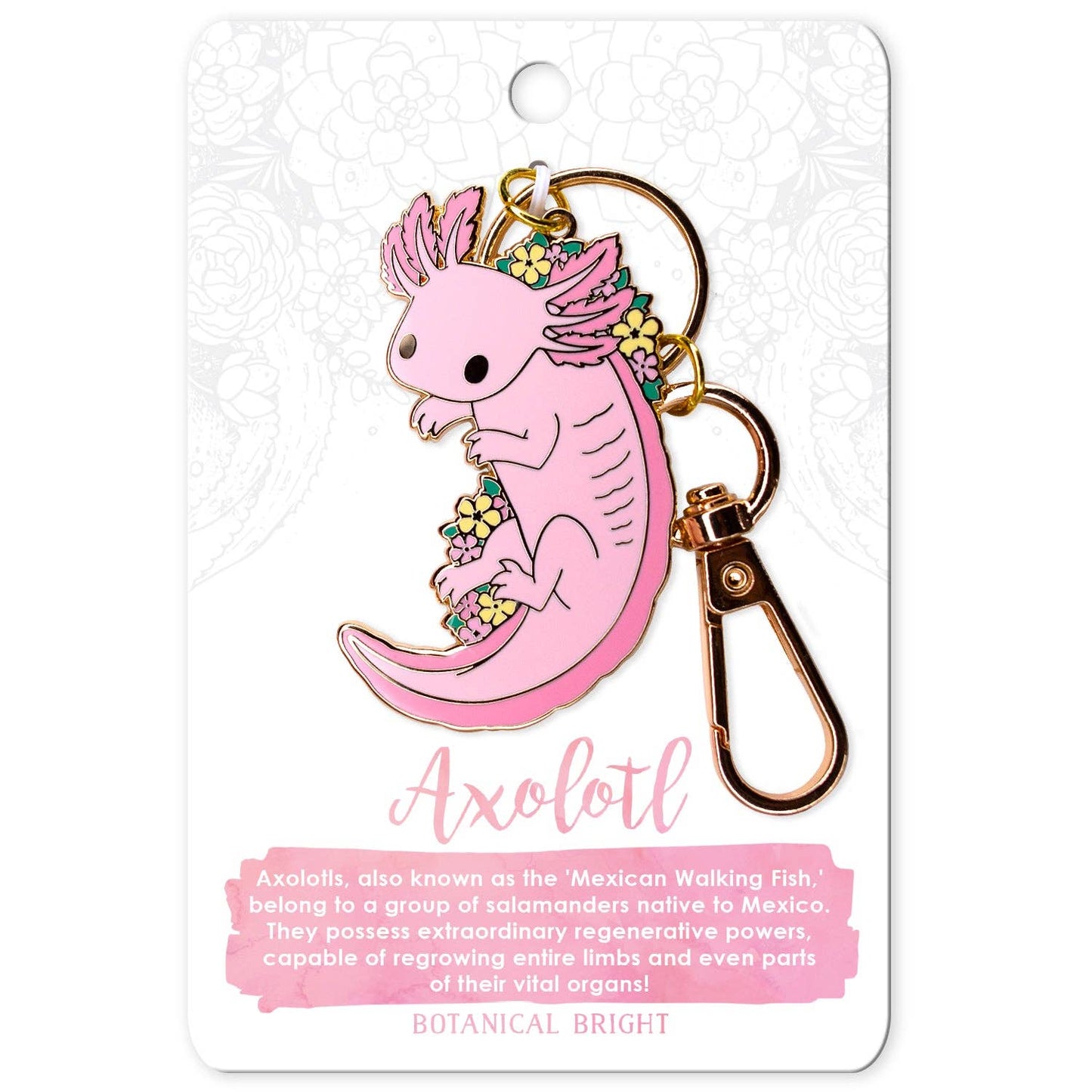 Axolotl Enamel Keychain with Key Clip