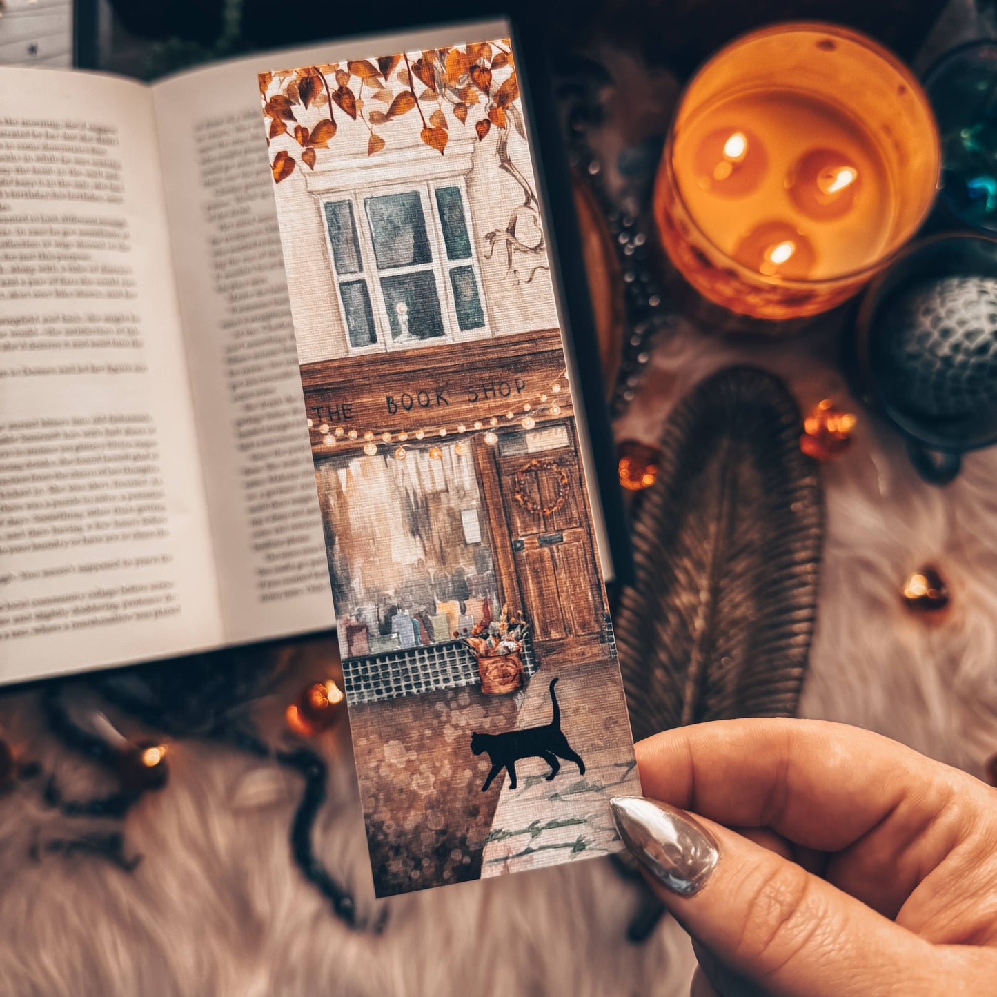 Fall Book Store Front Watercolor Bookmark - Cardstock