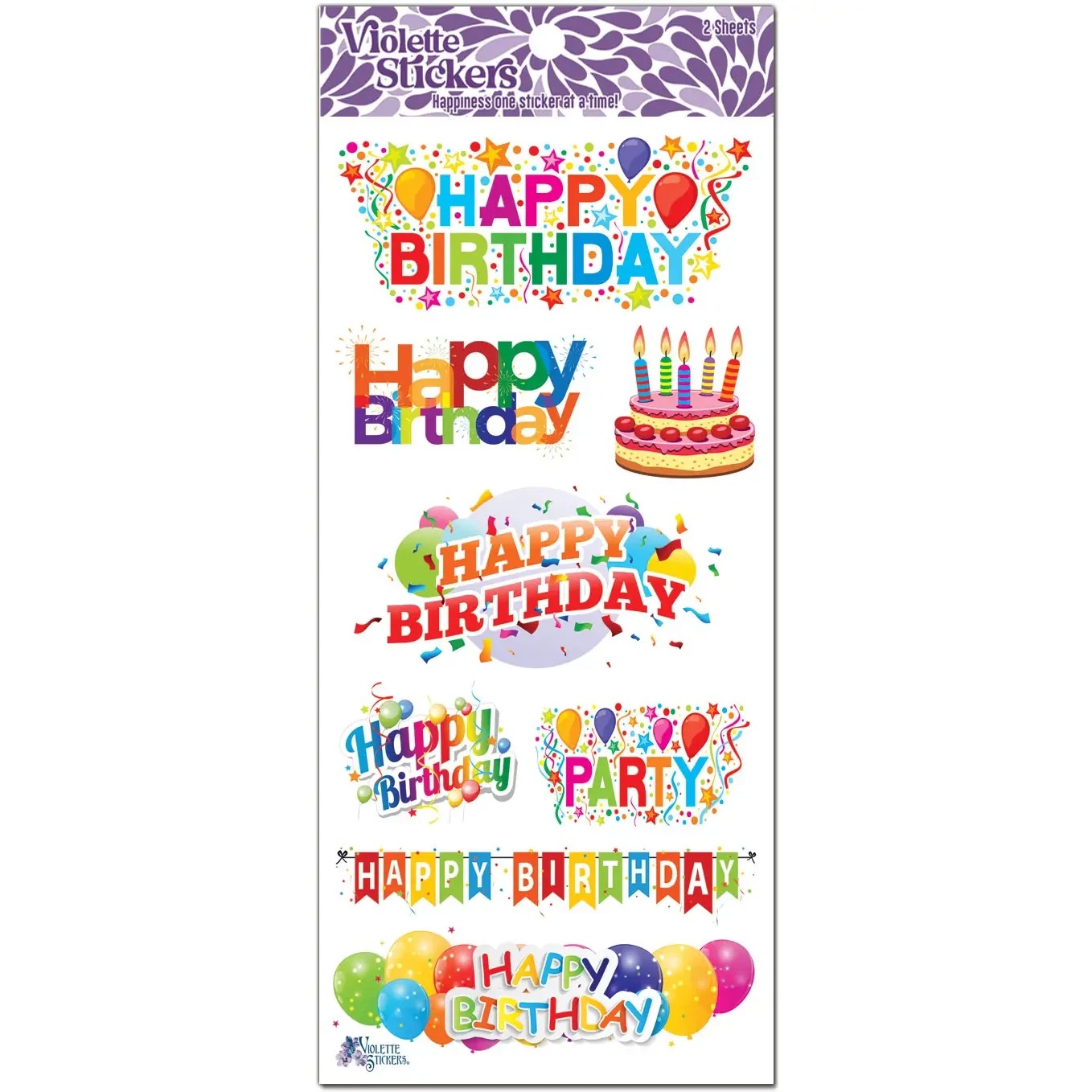 Happy Birthday Stickers - Colorful Rainbow Sticker Sheets