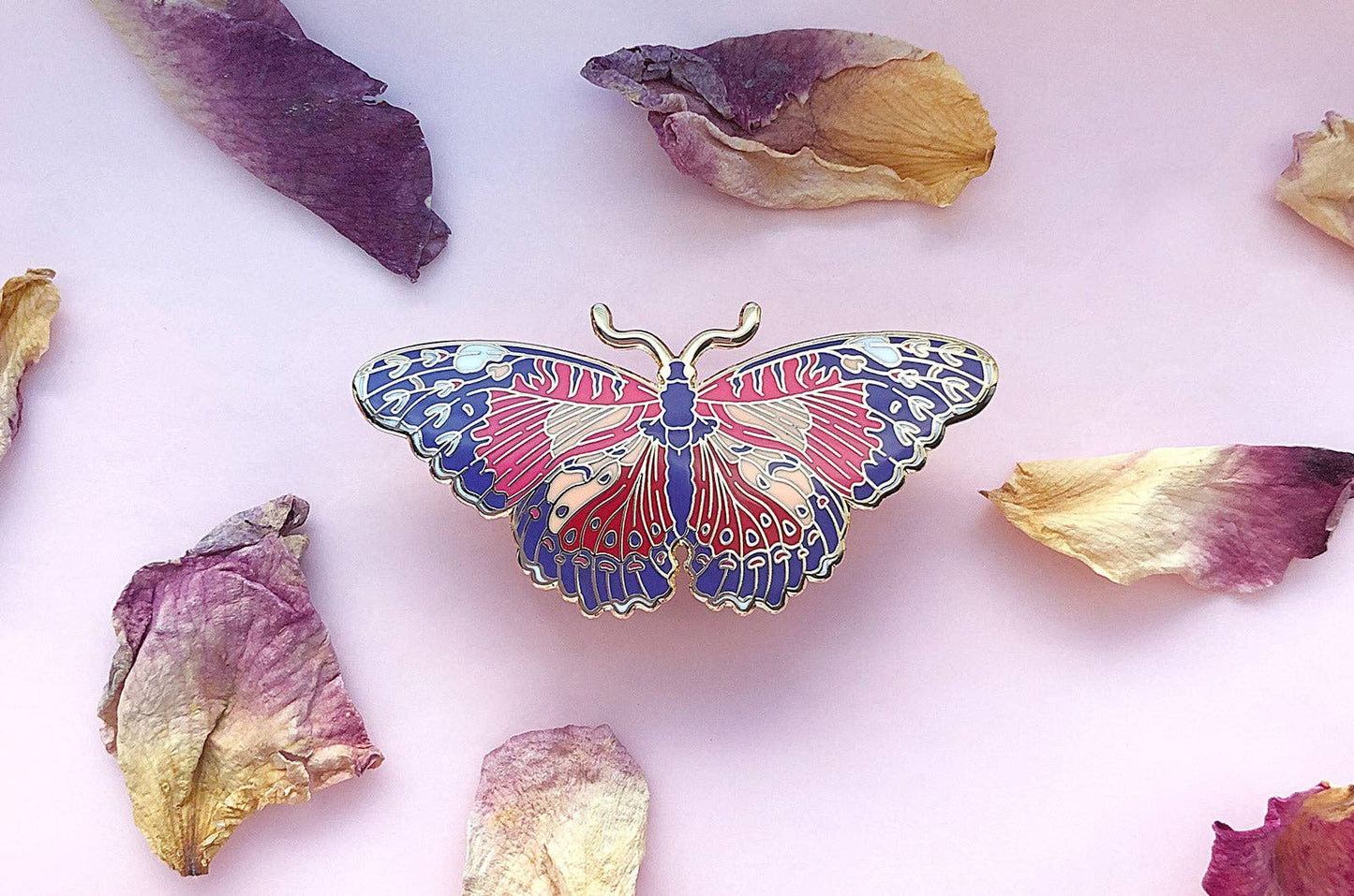 Red Lacewing Butterfly Enamel Pin - Gold Plated Base