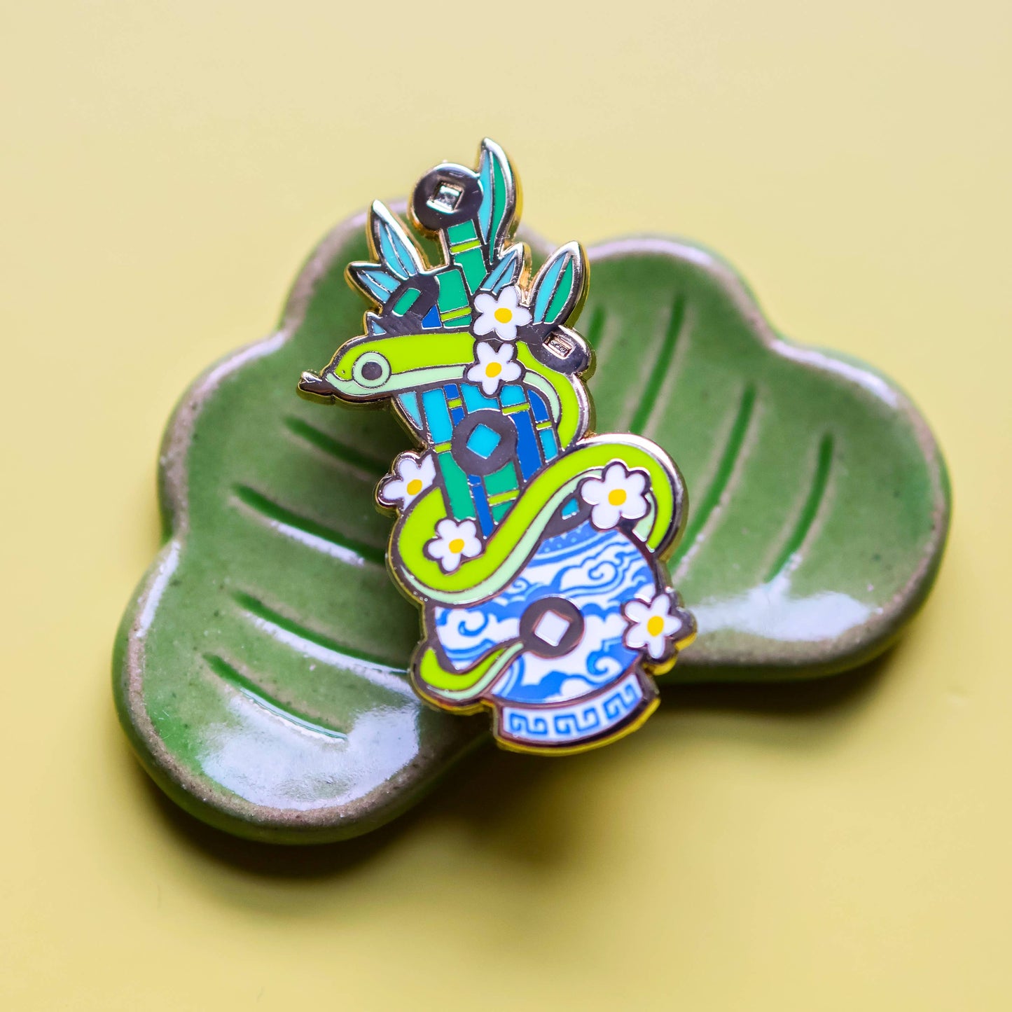 Snake Enamel Pin - Limited Edition - Five Lucky Bamboo - Year of the Snake