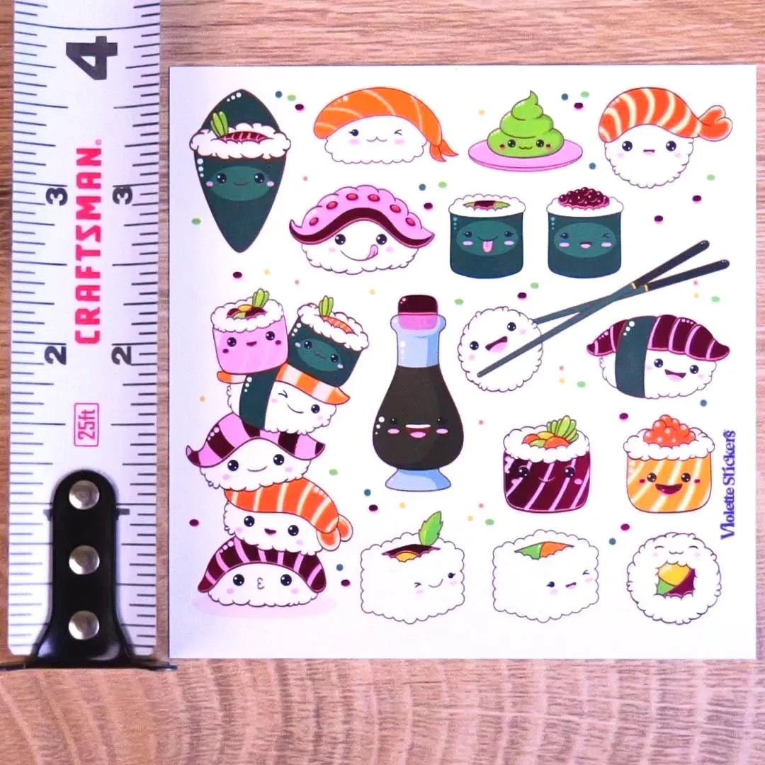 Happy Sushi Stickers - Cute Sashimi Food Sticker Sheets